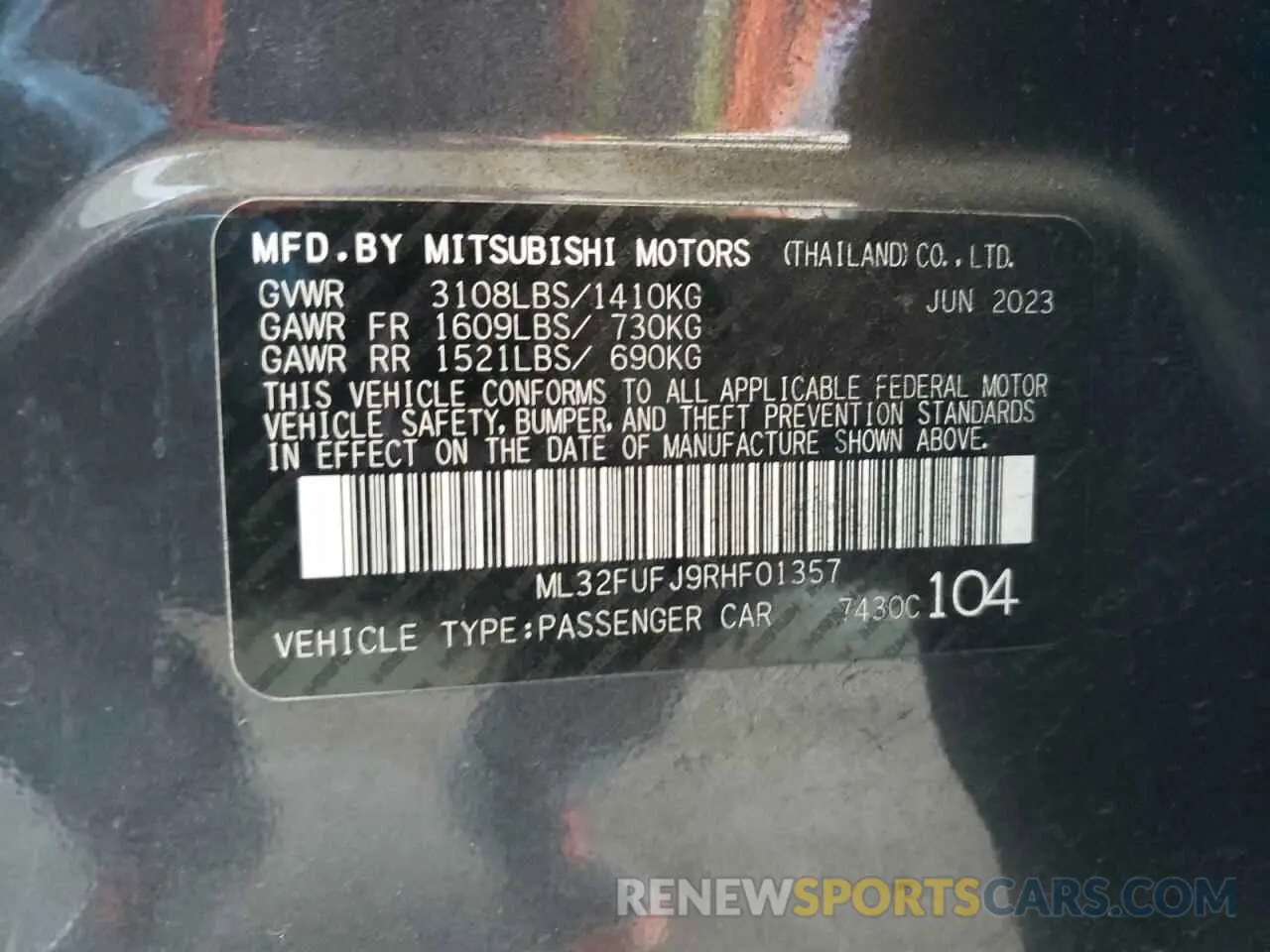 13 Photograph of a damaged car ML32FUFJ9RHF01357 MITSUBISHI MIRAGE 2024