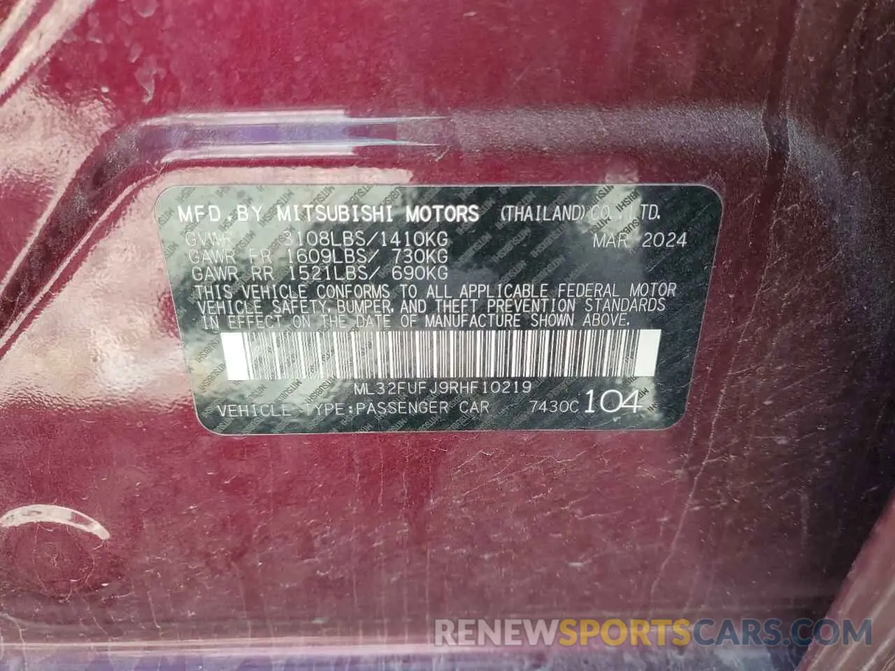 12 Photograph of a damaged car ML32FUFJ9RHF10219 MITSUBISHI MIRAGE 2024