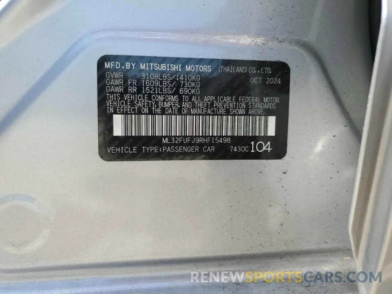 13 Photograph of a damaged car ML32FUFJ9RHF15498 MITSUBISHI MIRAGE 2024