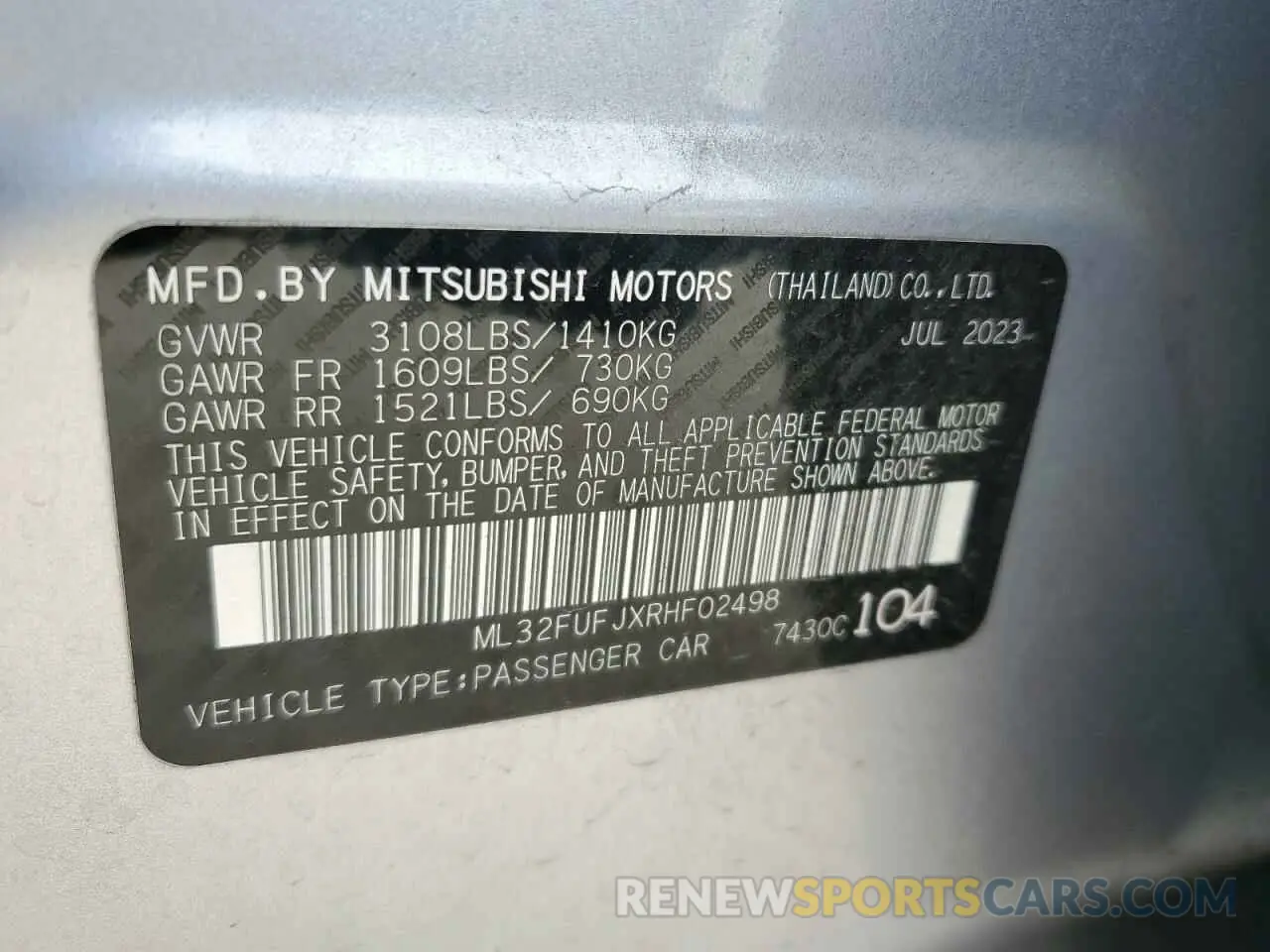 15 Photograph of a damaged car ML32FUFJXRHF02498 MITSUBISHI MIRAGE 2024