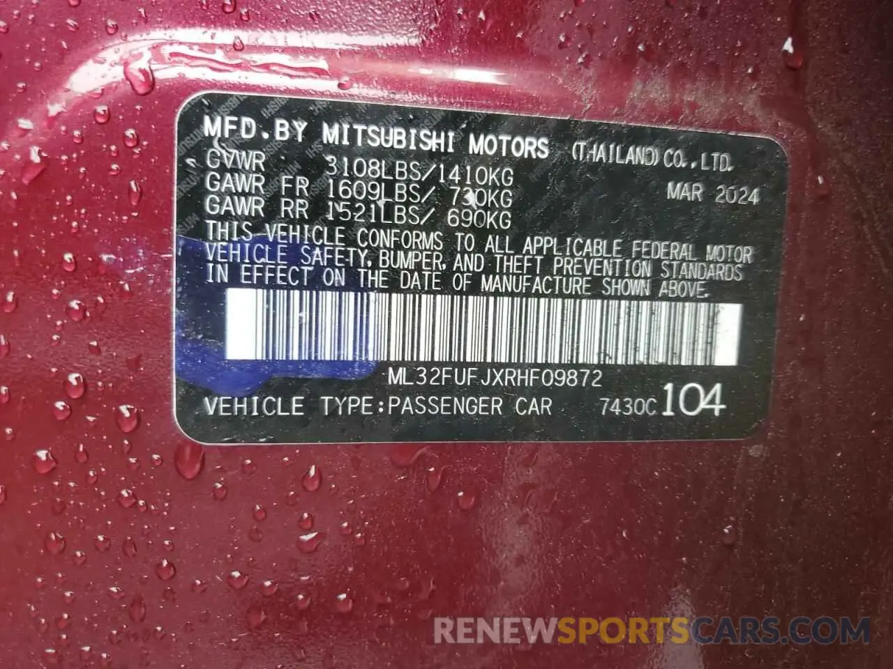 12 Photograph of a damaged car ML32FUFJXRHF09872 MITSUBISHI MIRAGE 2024