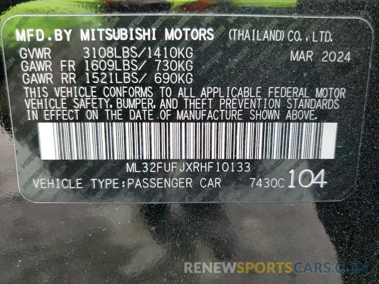 13 Photograph of a damaged car ML32FUFJXRHF10133 MITSUBISHI MIRAGE 2024