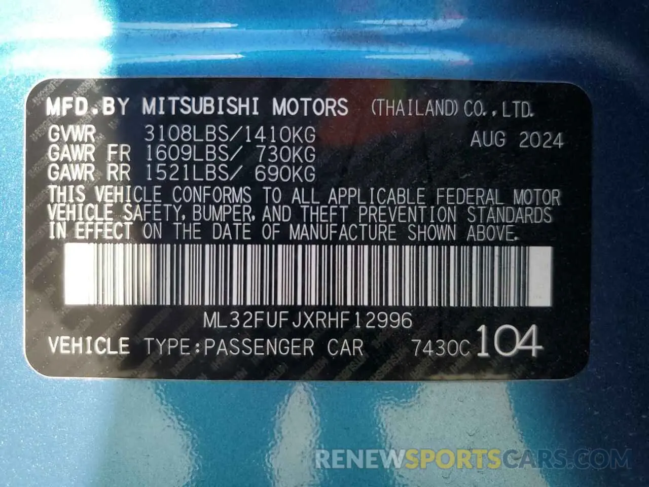 13 Photograph of a damaged car ML32FUFJXRHF12996 MITSUBISHI MIRAGE 2024