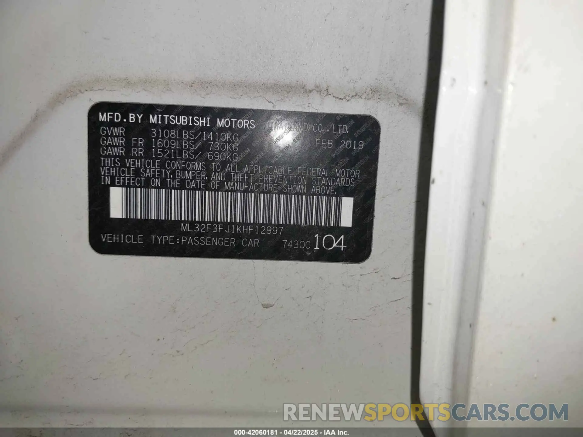 9 Photograph of a damaged car ML32F3FJ1KHF12997 MITSUBISHI MIRAGE G4 2019