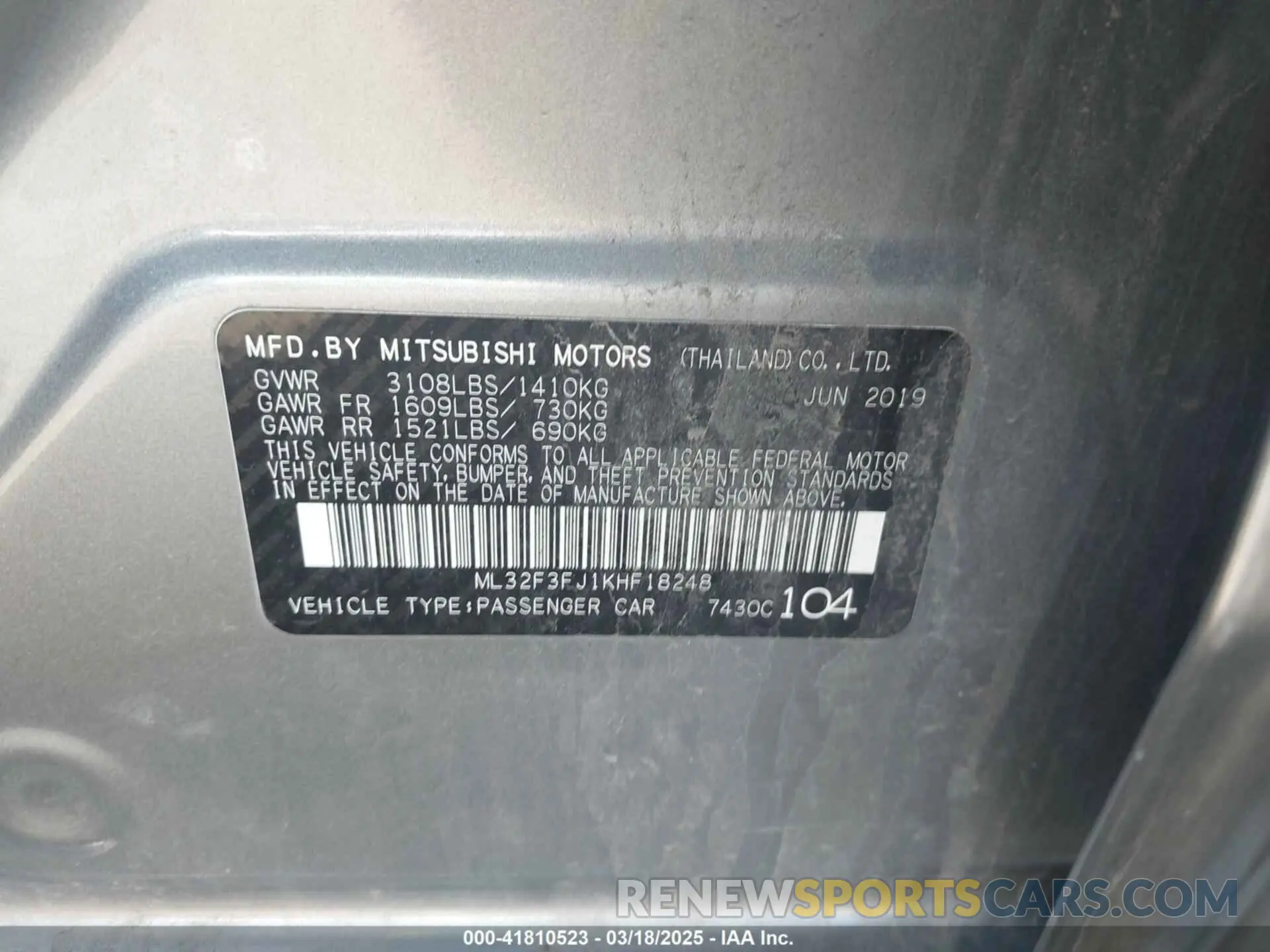 9 Photograph of a damaged car ML32F3FJ1KHF18248 MITSUBISHI MIRAGE G4 2019