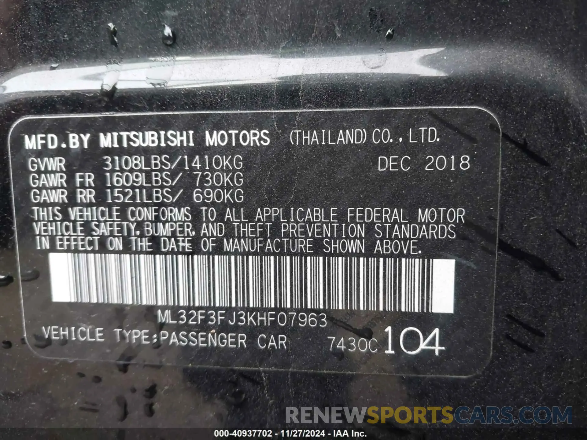 9 Photograph of a damaged car ML32F3FJ3KHF07963 MITSUBISHI MIRAGE G4 2019