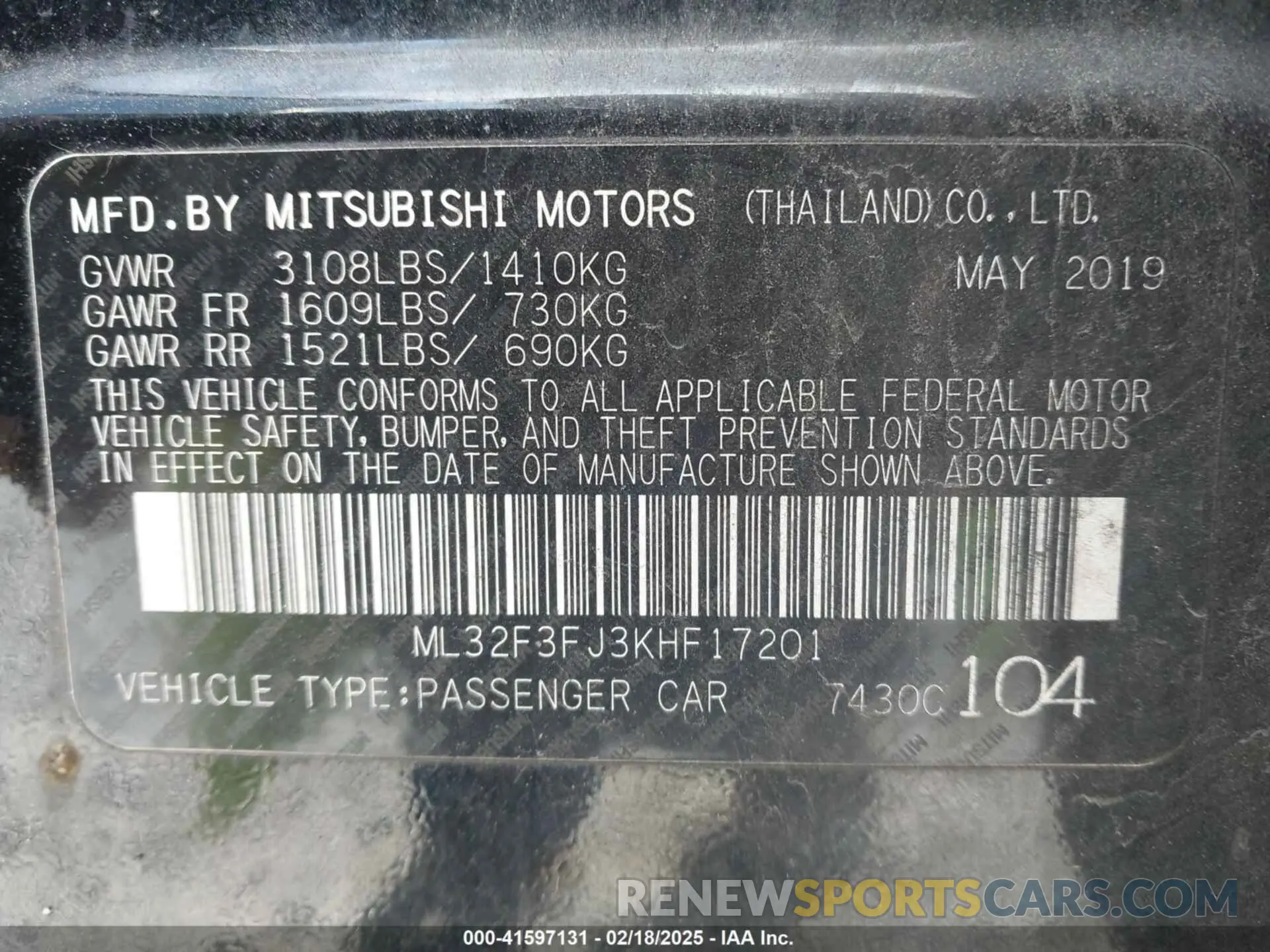 9 Photograph of a damaged car ML32F3FJ3KHF17201 MITSUBISHI MIRAGE G4 2019