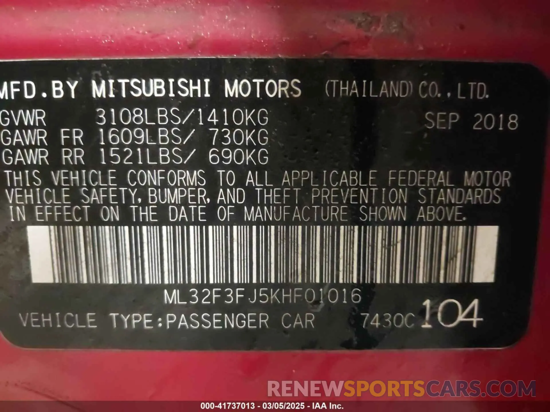9 Photograph of a damaged car ML32F3FJ5KHF01016 MITSUBISHI MIRAGE G4 2019