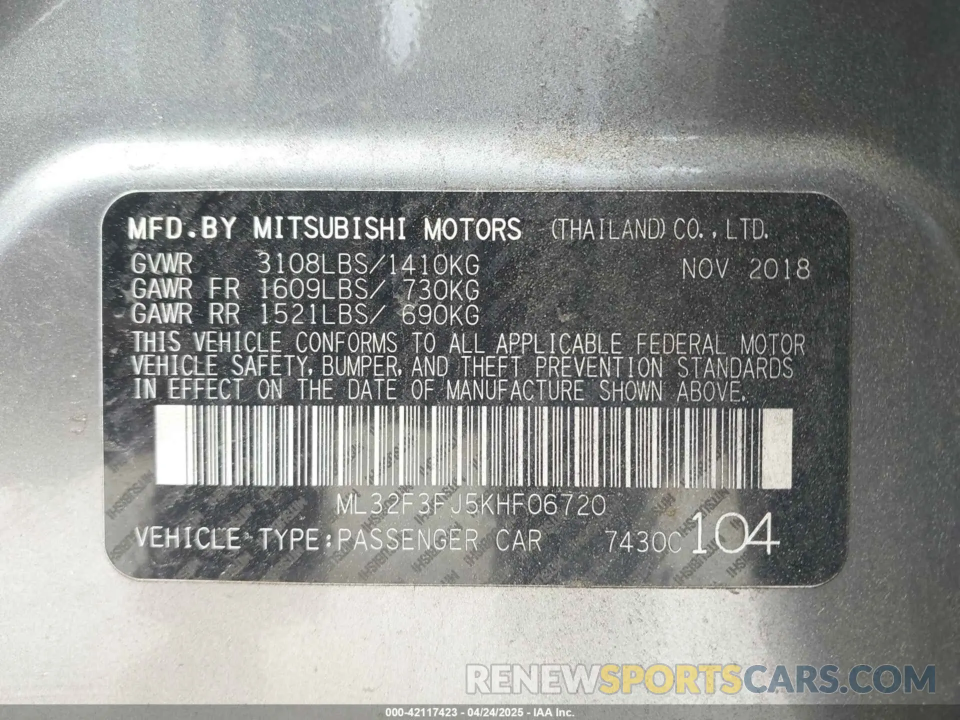 9 Photograph of a damaged car ML32F3FJ5KHF06720 MITSUBISHI MIRAGE G4 2019