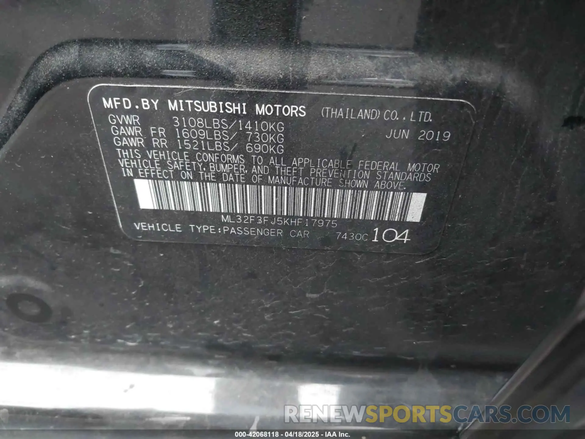 9 Photograph of a damaged car ML32F3FJ5KHF17975 MITSUBISHI MIRAGE G4 2019