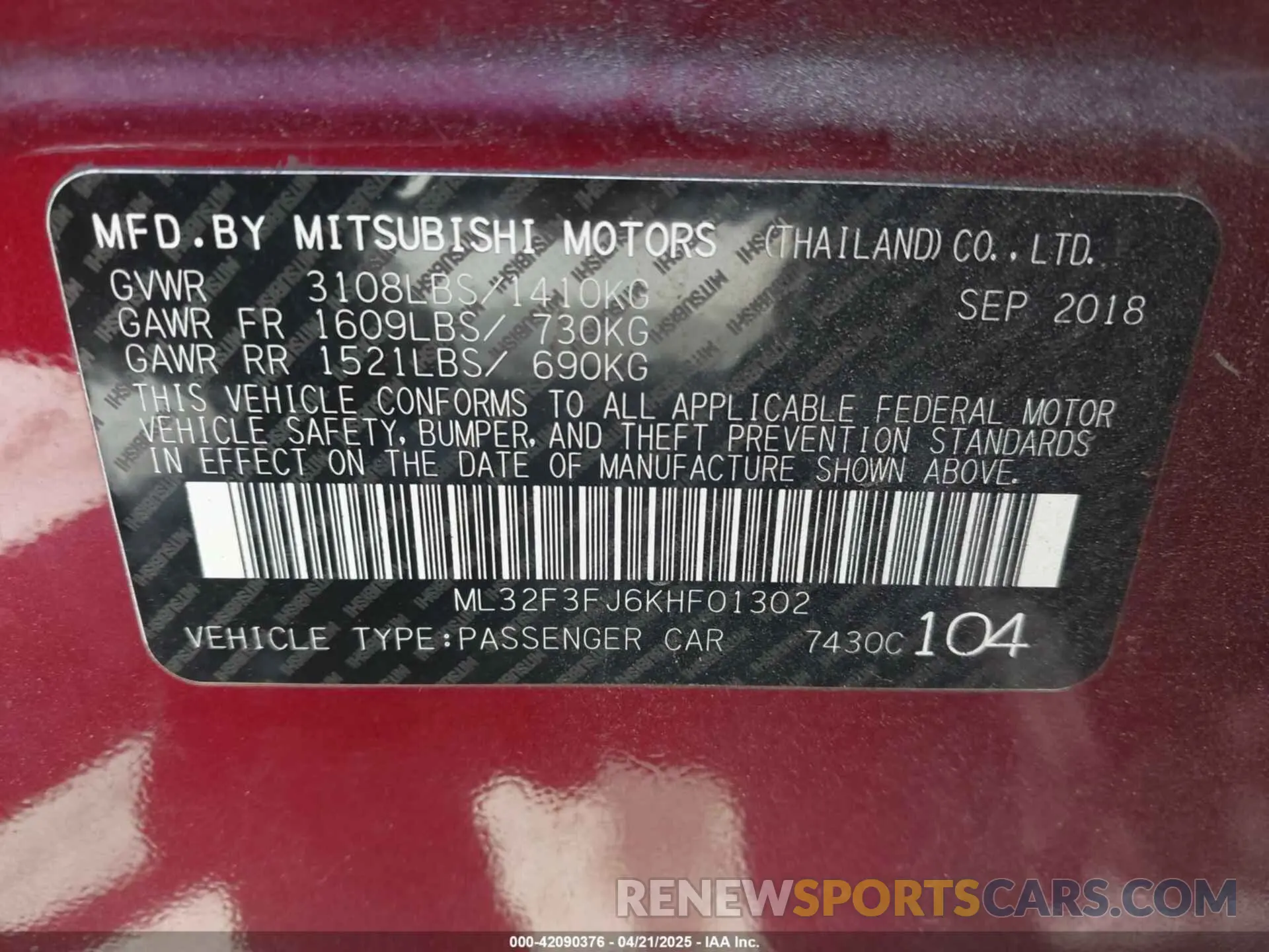 9 Photograph of a damaged car ML32F3FJ6KHF01302 MITSUBISHI MIRAGE G4 2019