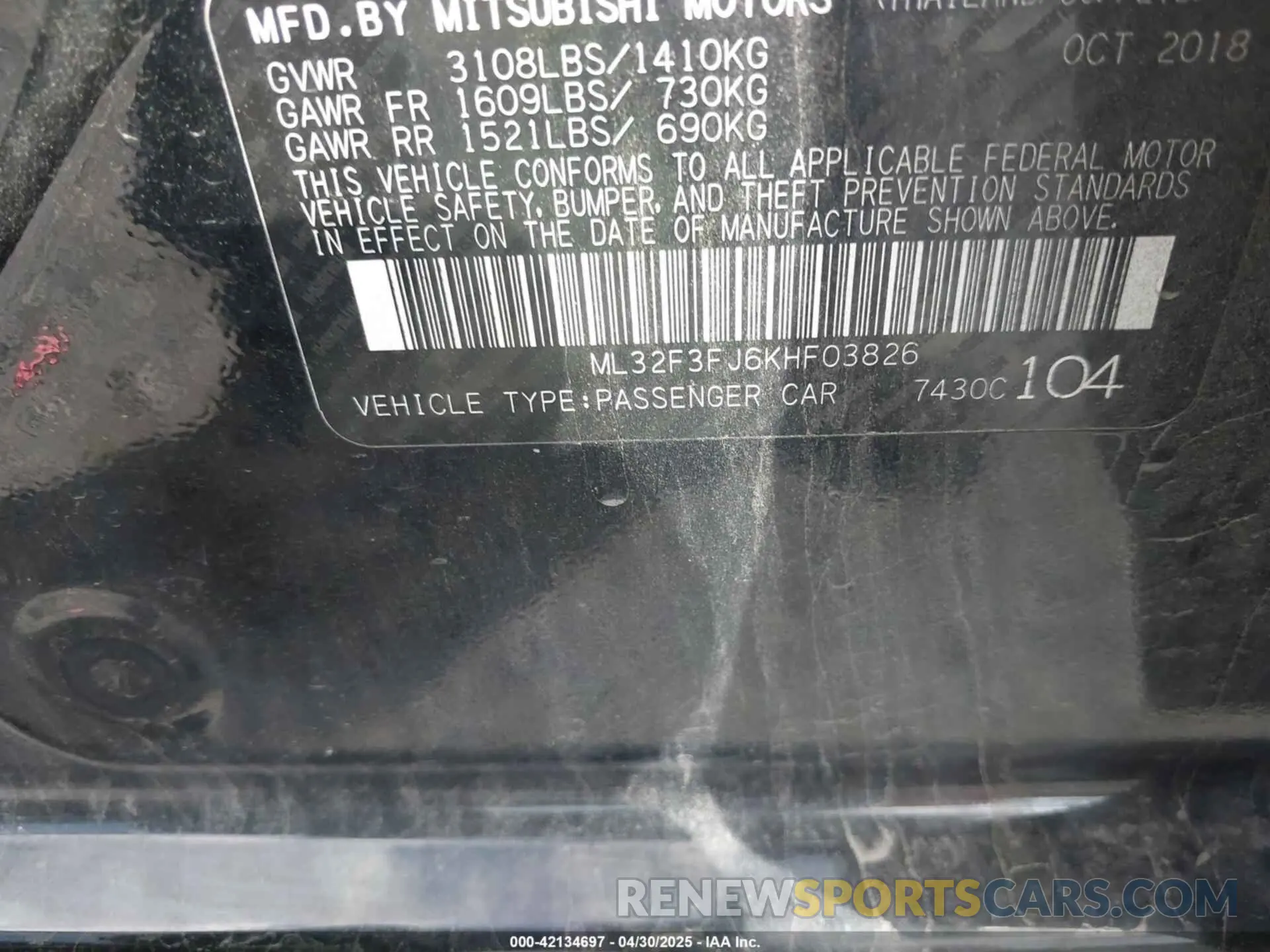 9 Photograph of a damaged car ML32F3FJ6KHF03826 MITSUBISHI MIRAGE G4 2019