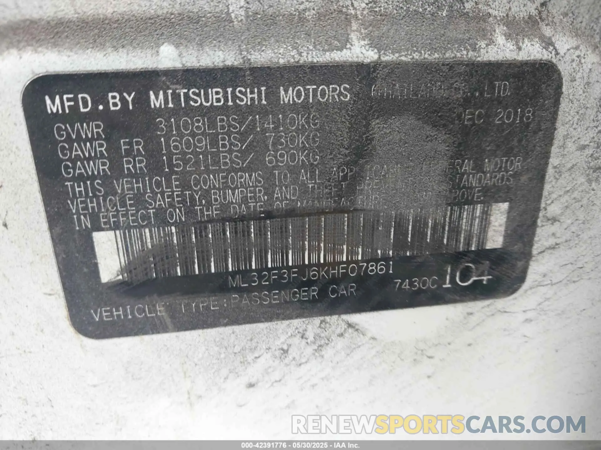 9 Photograph of a damaged car ML32F3FJ6KHF07861 MITSUBISHI MIRAGE G4 2019