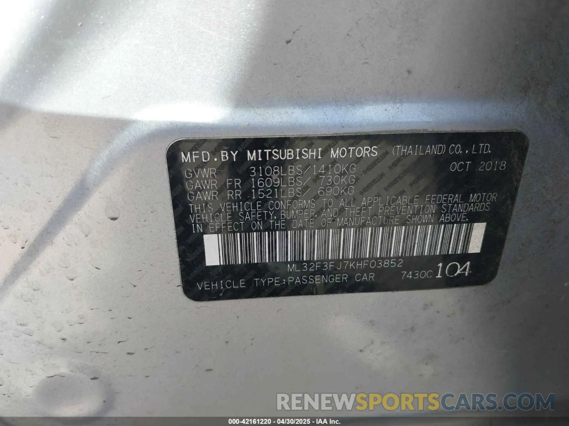 9 Photograph of a damaged car ML32F3FJ7KHF03852 MITSUBISHI MIRAGE G4 2019