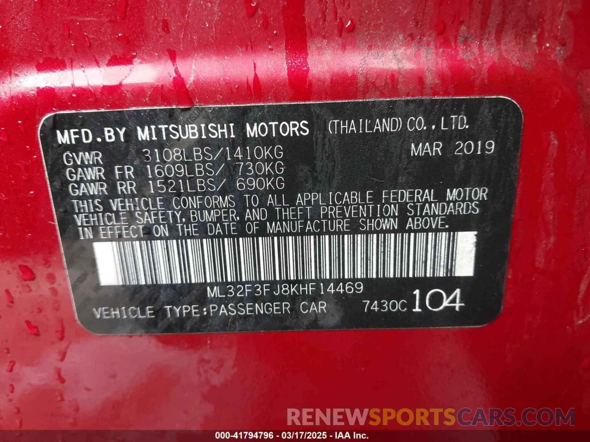 9 Photograph of a damaged car ML32F3FJ8KHF14469 MITSUBISHI MIRAGE G4 2019