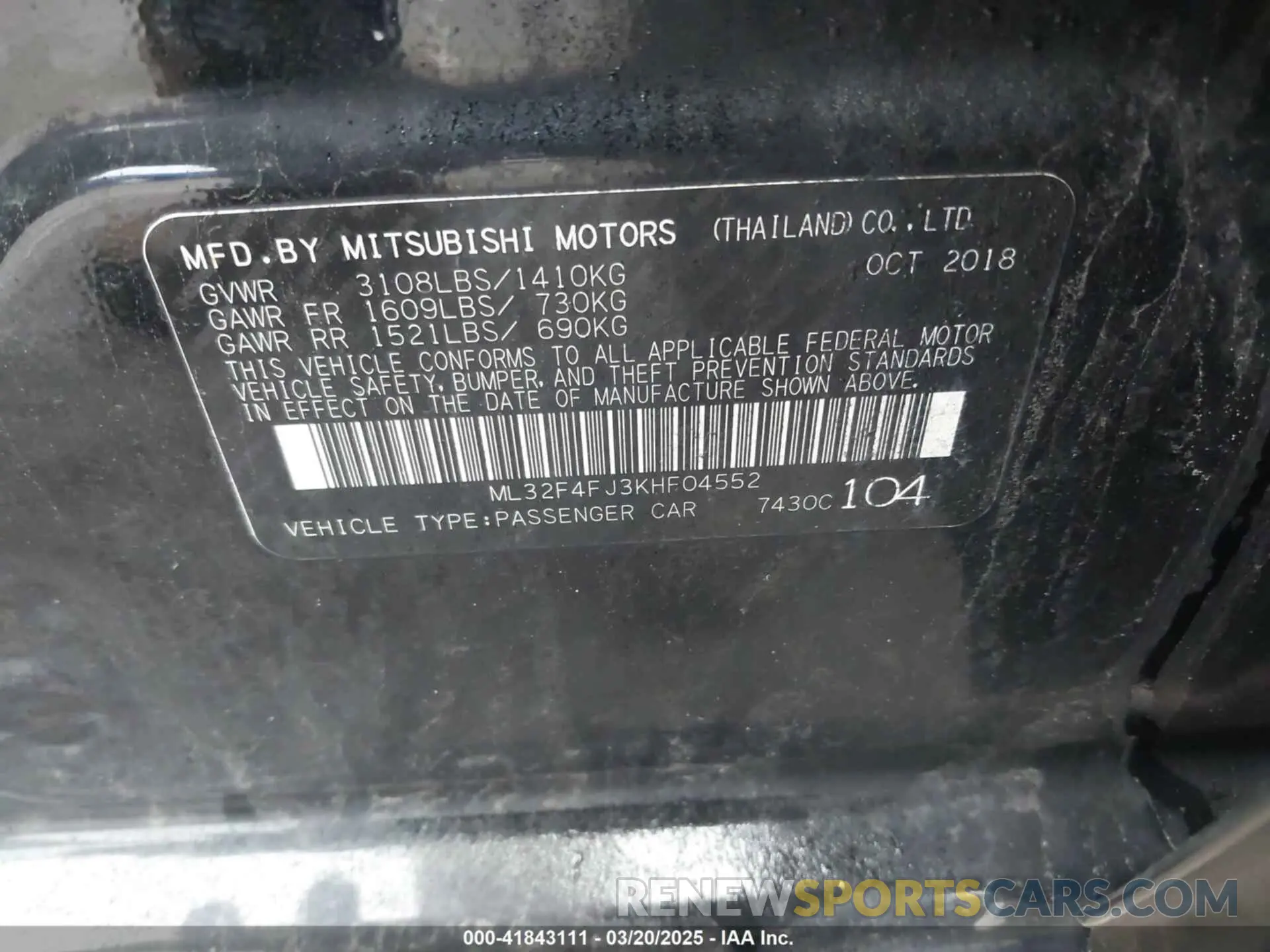9 Photograph of a damaged car ML32F4FJ3KHF04552 MITSUBISHI MIRAGE G4 2019