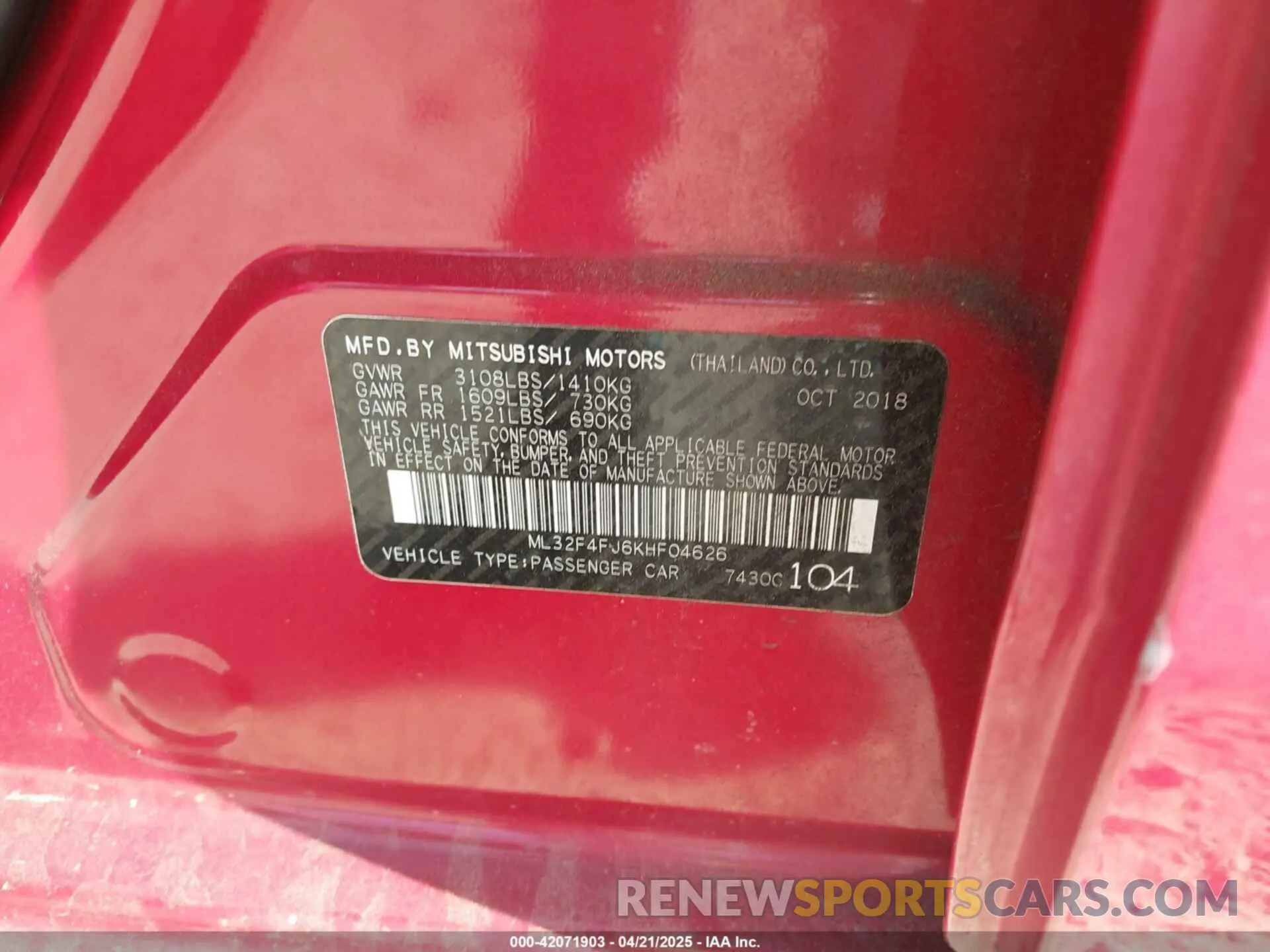 9 Photograph of a damaged car ML32F4FJ6KHF04626 MITSUBISHI MIRAGE G4 2019