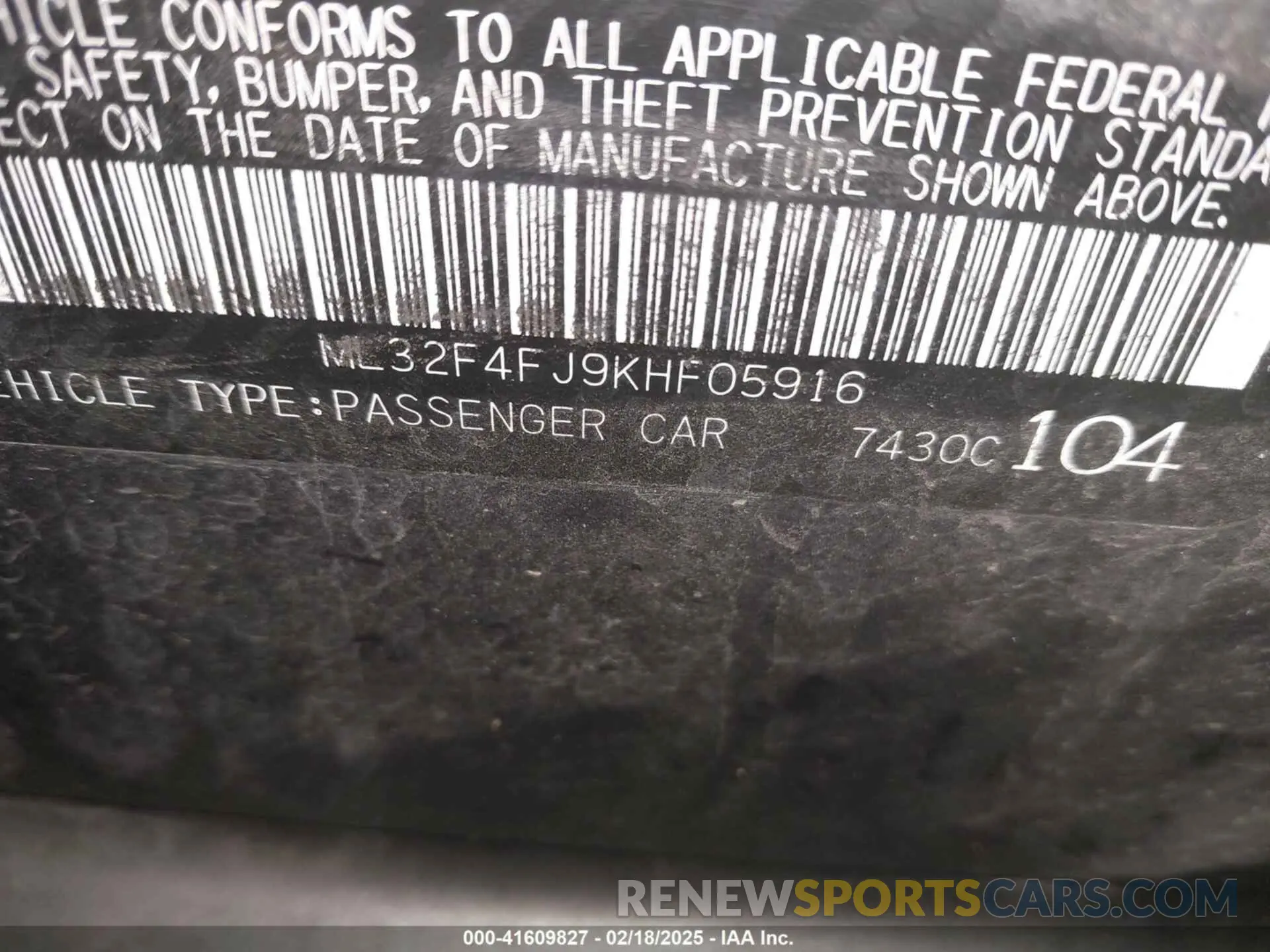 9 Photograph of a damaged car ML32F4FJ9KHF05916 MITSUBISHI MIRAGE G4 2019