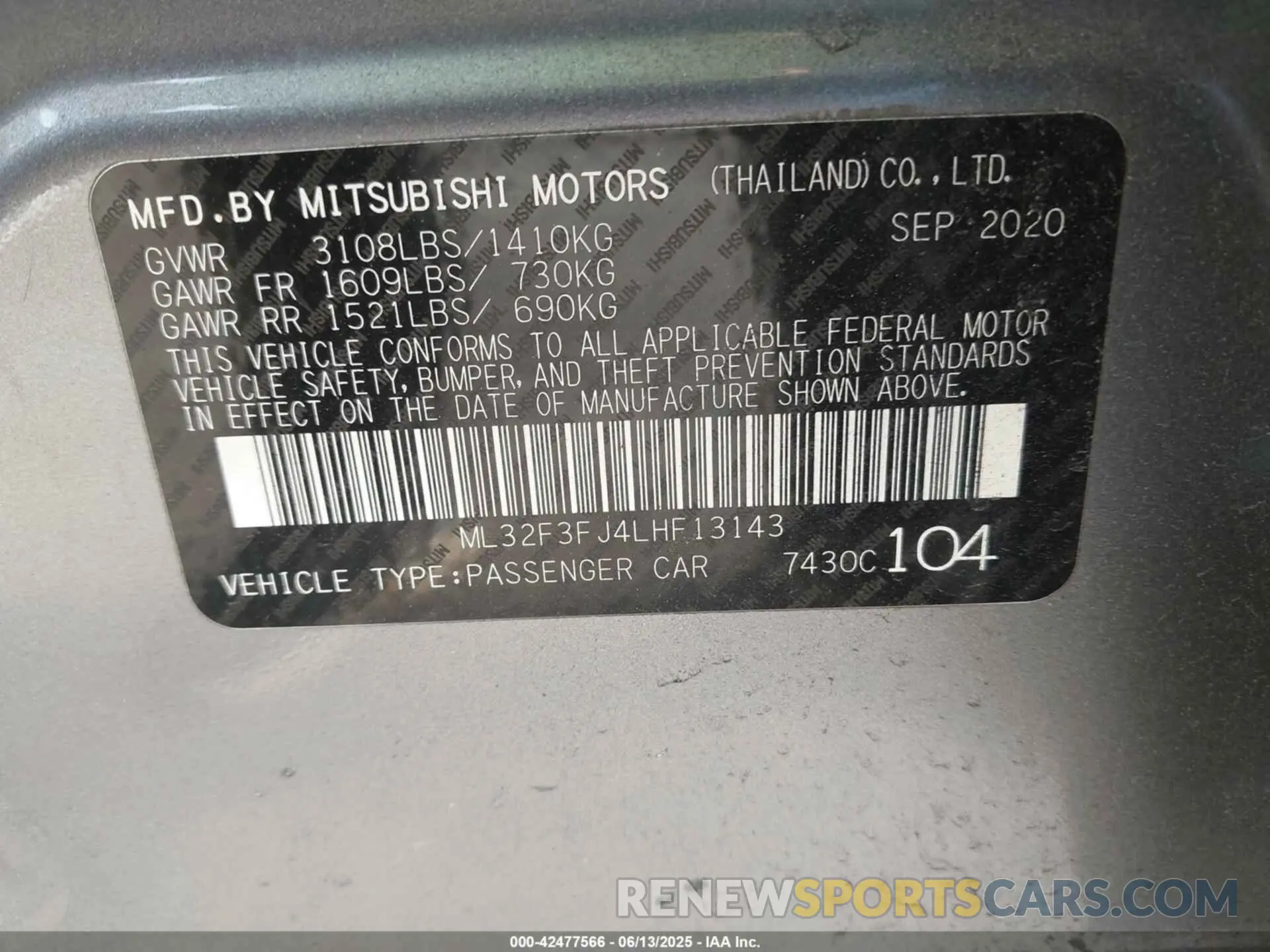9 Photograph of a damaged car ML32F3FJ4LHF13143 MITSUBISHI MIRAGE G4 2020