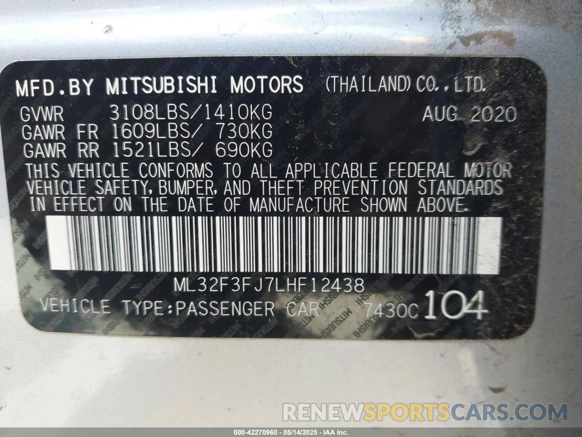 9 Photograph of a damaged car ML32F3FJ7LHF12438 MITSUBISHI MIRAGE G4 2020