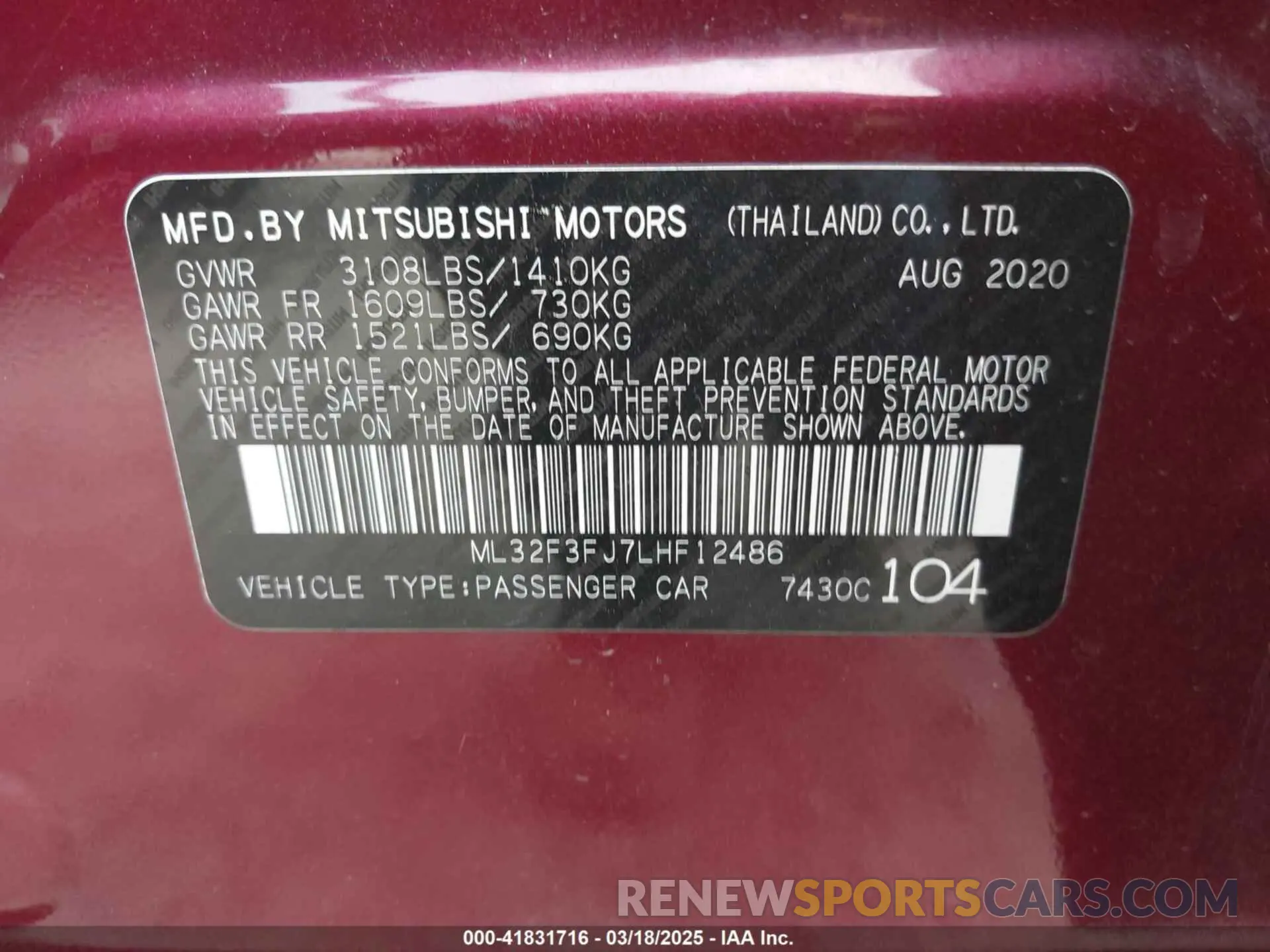 9 Photograph of a damaged car ML32F3FJ7LHF12486 MITSUBISHI MIRAGE G4 2020