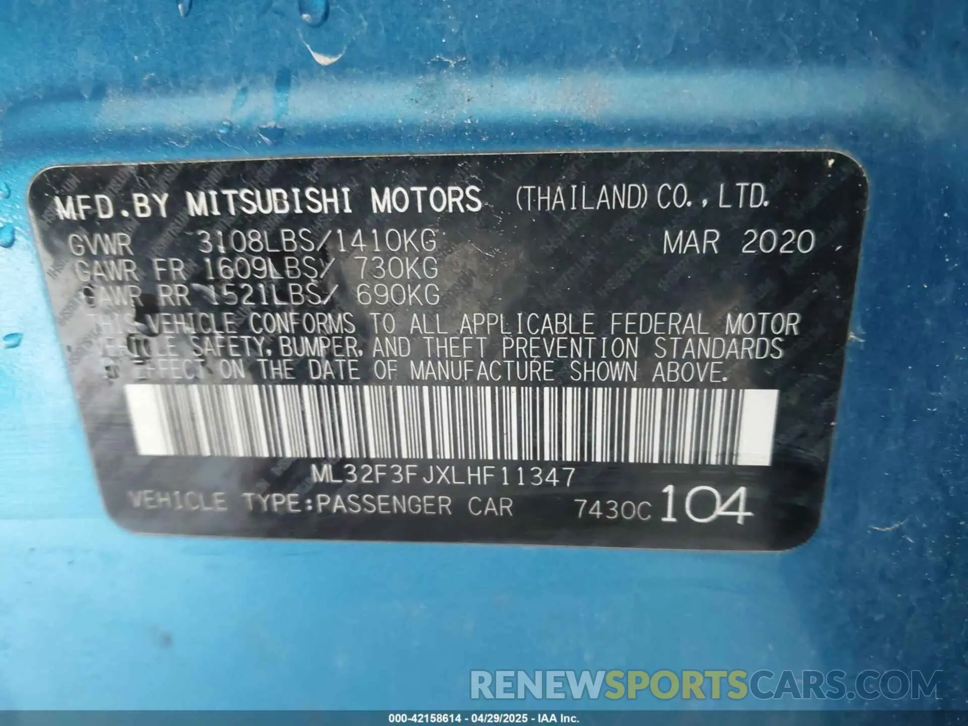 9 Photograph of a damaged car ML32F3FJXLHF11347 MITSUBISHI MIRAGE G4 2020