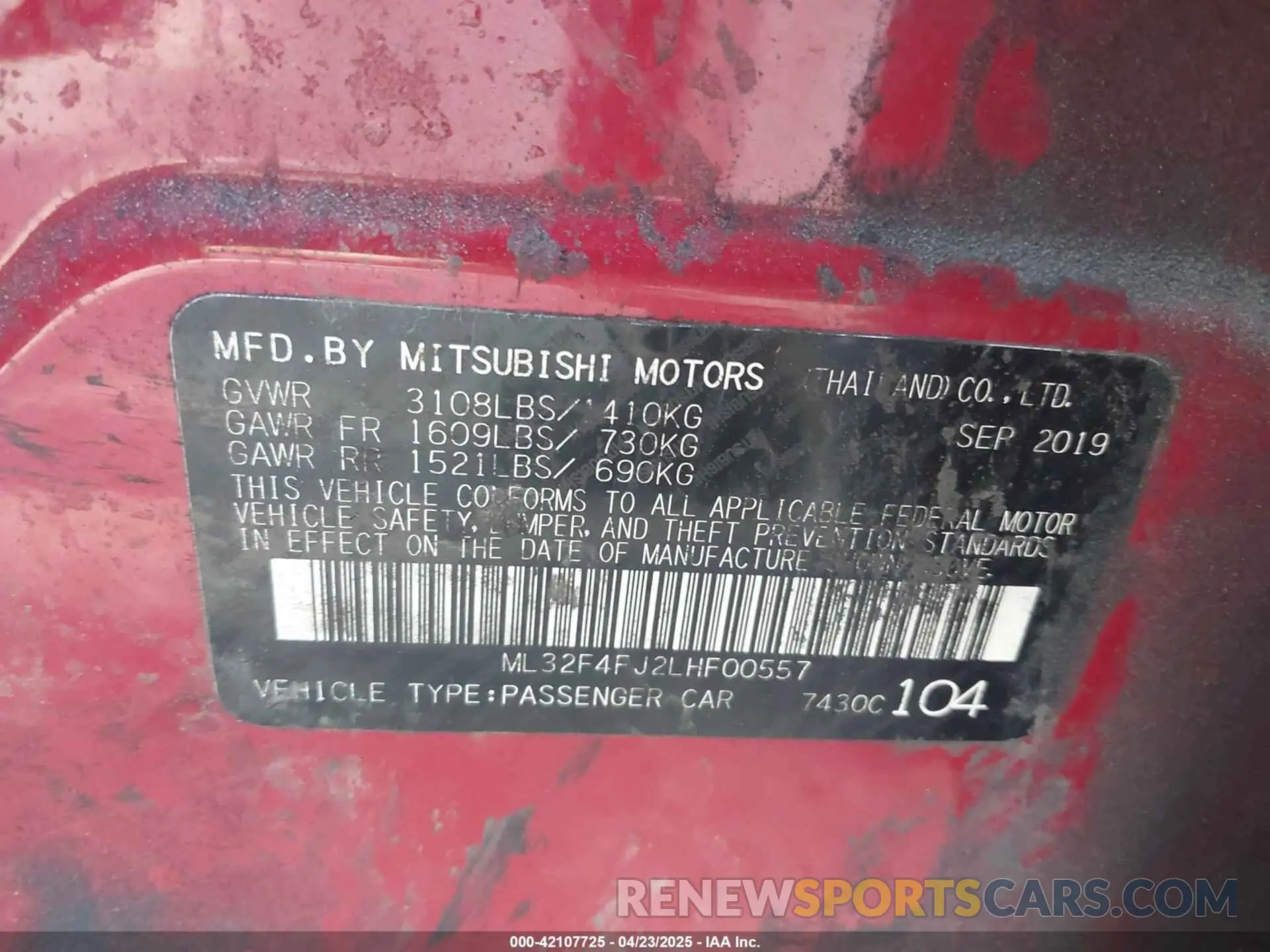 9 Photograph of a damaged car ML32F4FJ2LHF00557 MITSUBISHI MIRAGE G4 2020