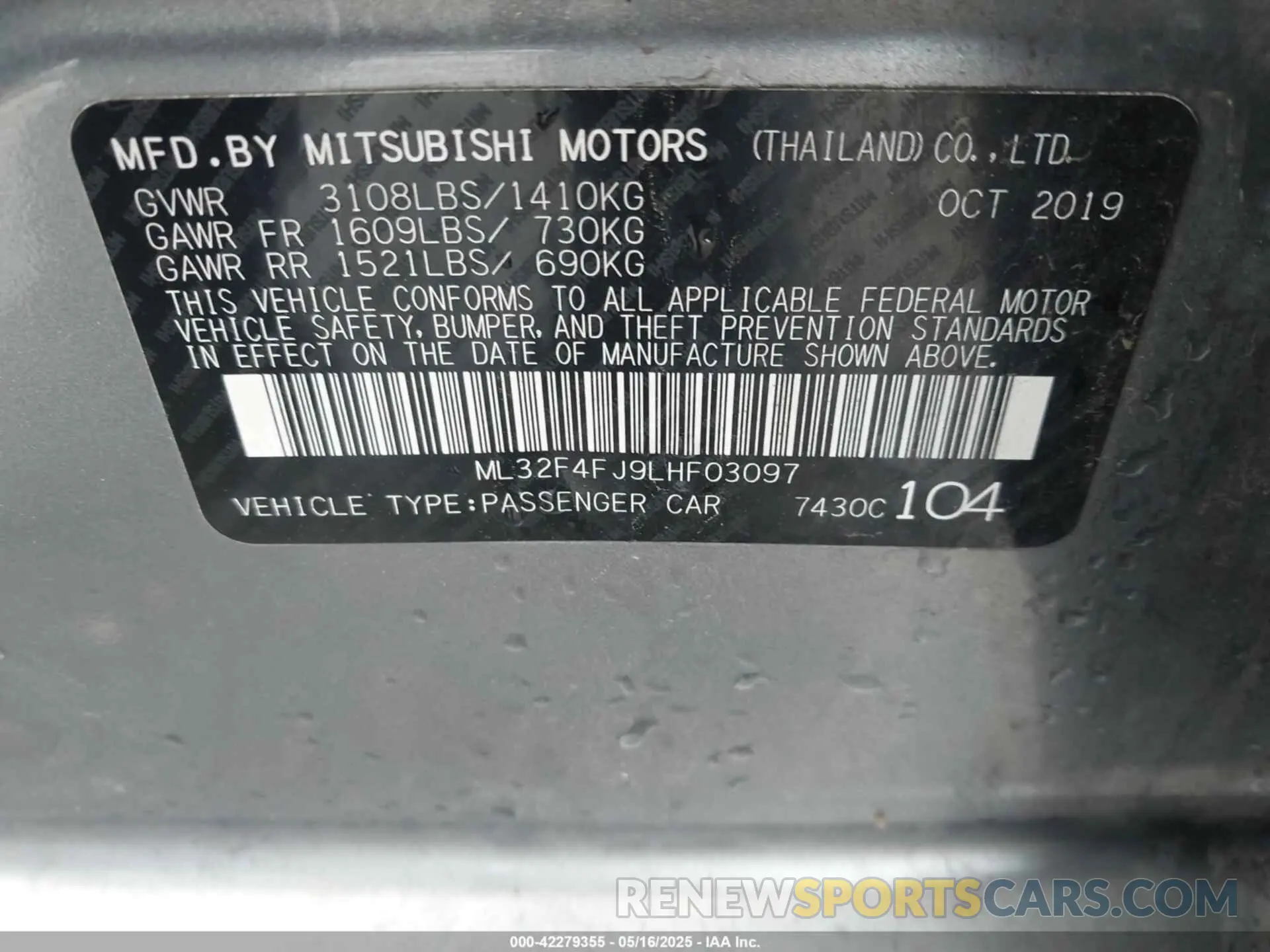 9 Photograph of a damaged car ML32F4FJ9LHF03097 MITSUBISHI MIRAGE G4 2020