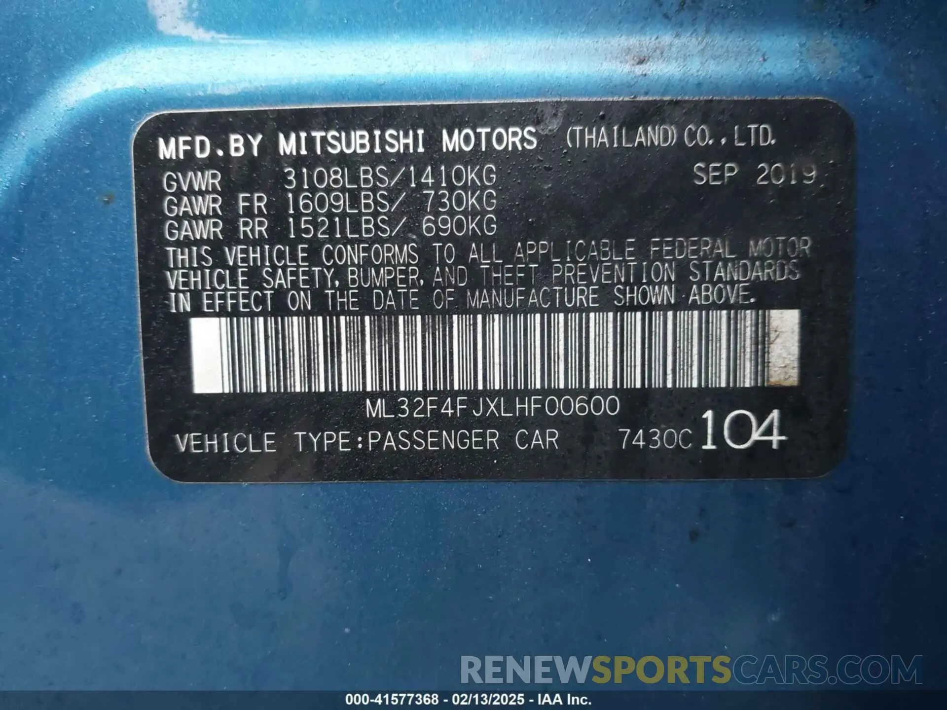 9 Photograph of a damaged car ML32F4FJXLHF00600 MITSUBISHI MIRAGE G4 2020