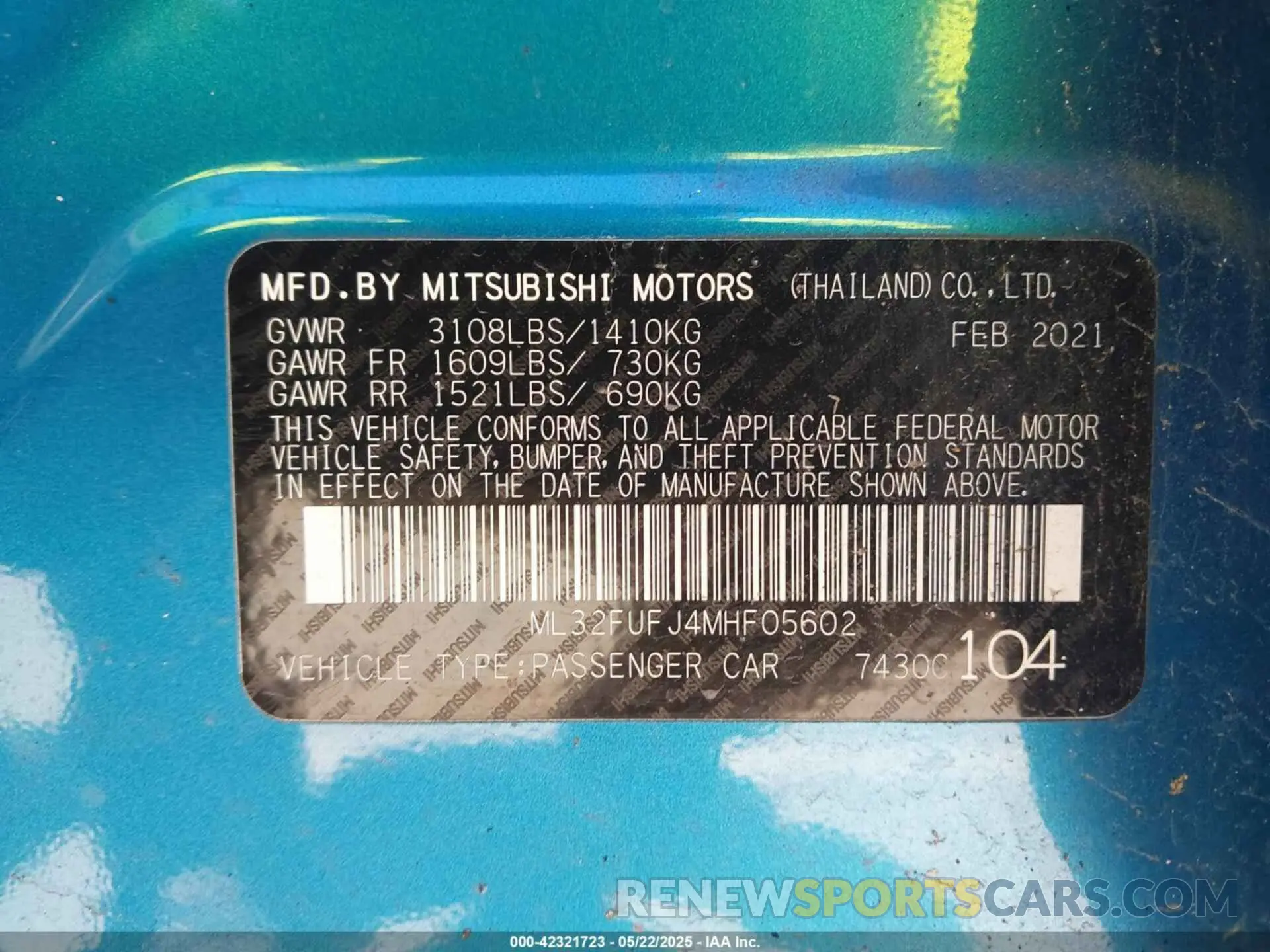 9 Photograph of a damaged car ML32FUFJ4MHF05602 MITSUBISHI MIRAGE G4 2021