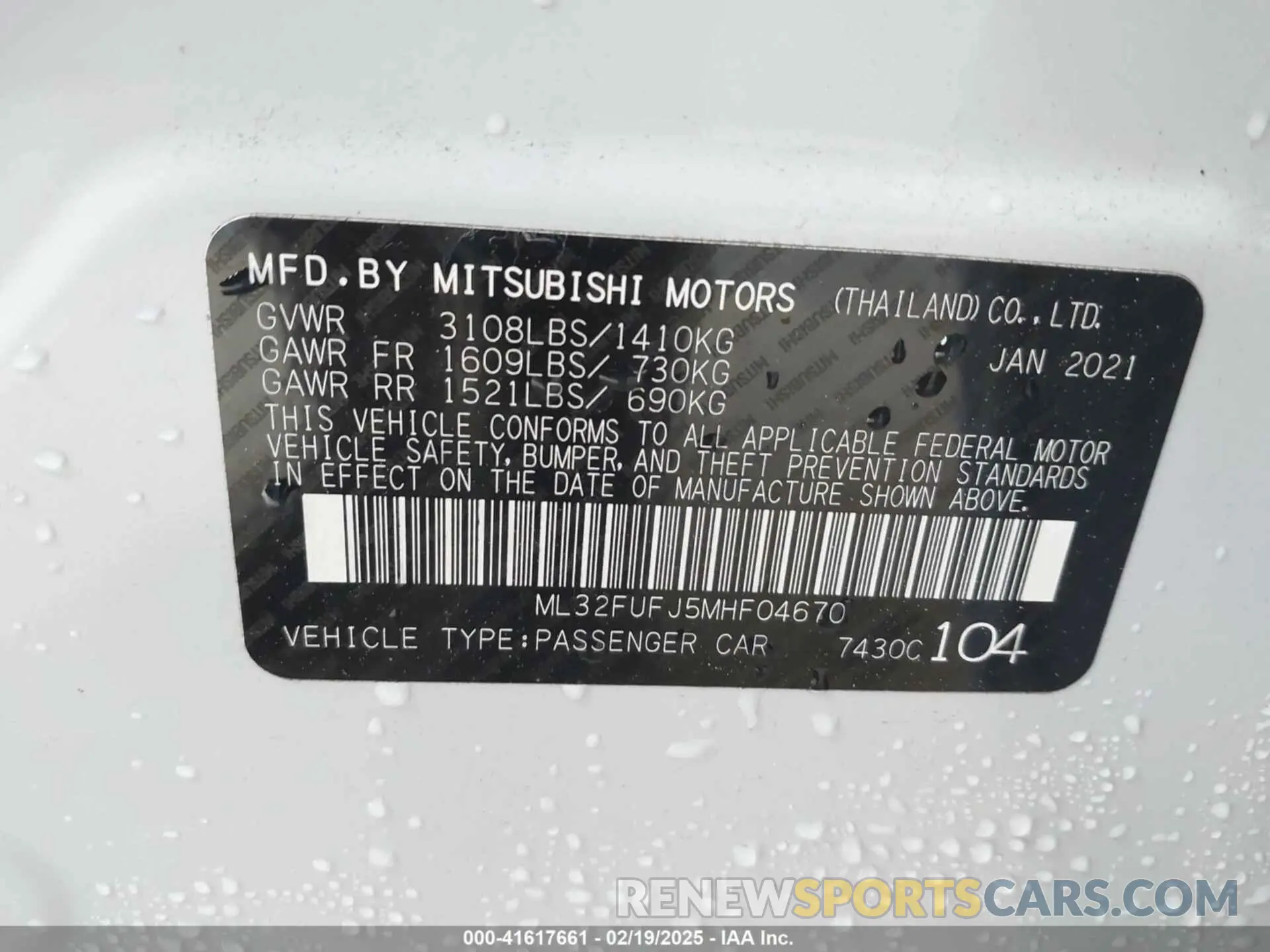 9 Photograph of a damaged car ML32FUFJ5MHF04670 MITSUBISHI MIRAGE G4 2021