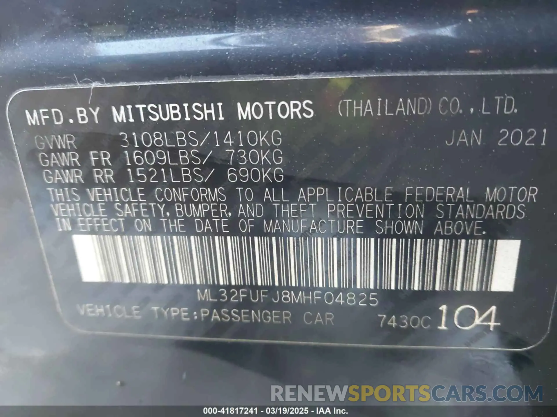9 Photograph of a damaged car ML32FUFJ8MHF04825 MITSUBISHI MIRAGE G4 2021