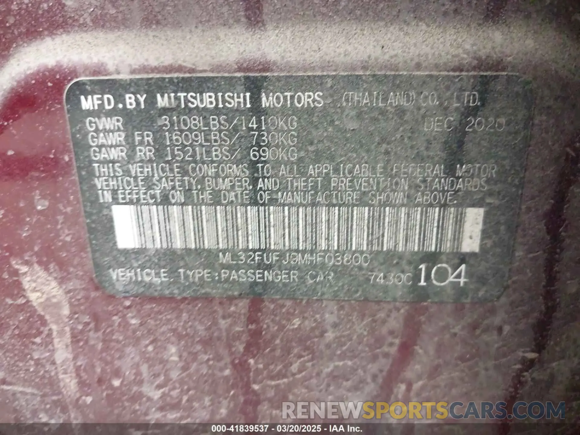 9 Photograph of a damaged car ML32FUFJ9MHF03800 MITSUBISHI MIRAGE G4 2021