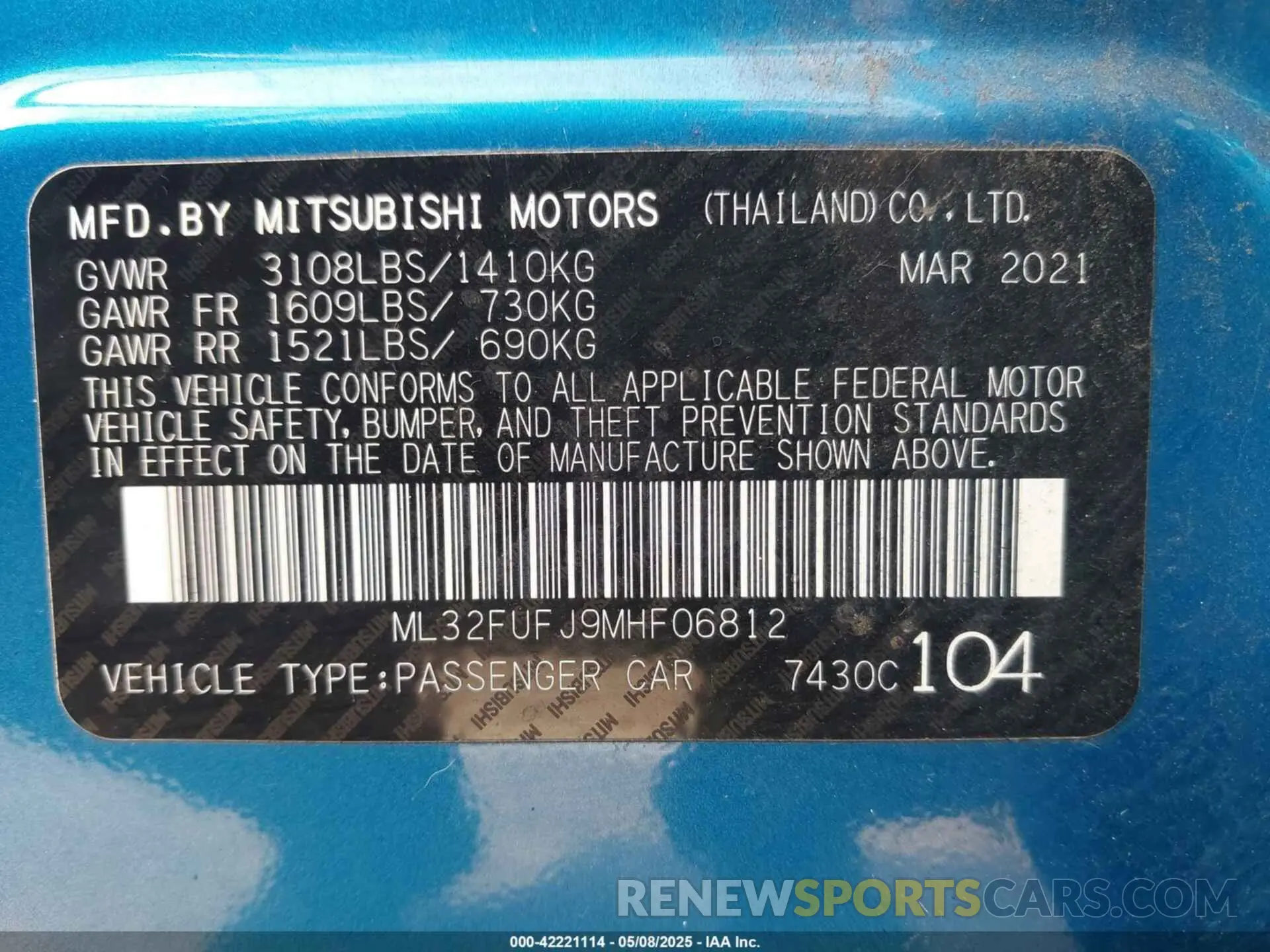 9 Photograph of a damaged car ML32FUFJ9MHF06812 MITSUBISHI MIRAGE G4 2021
