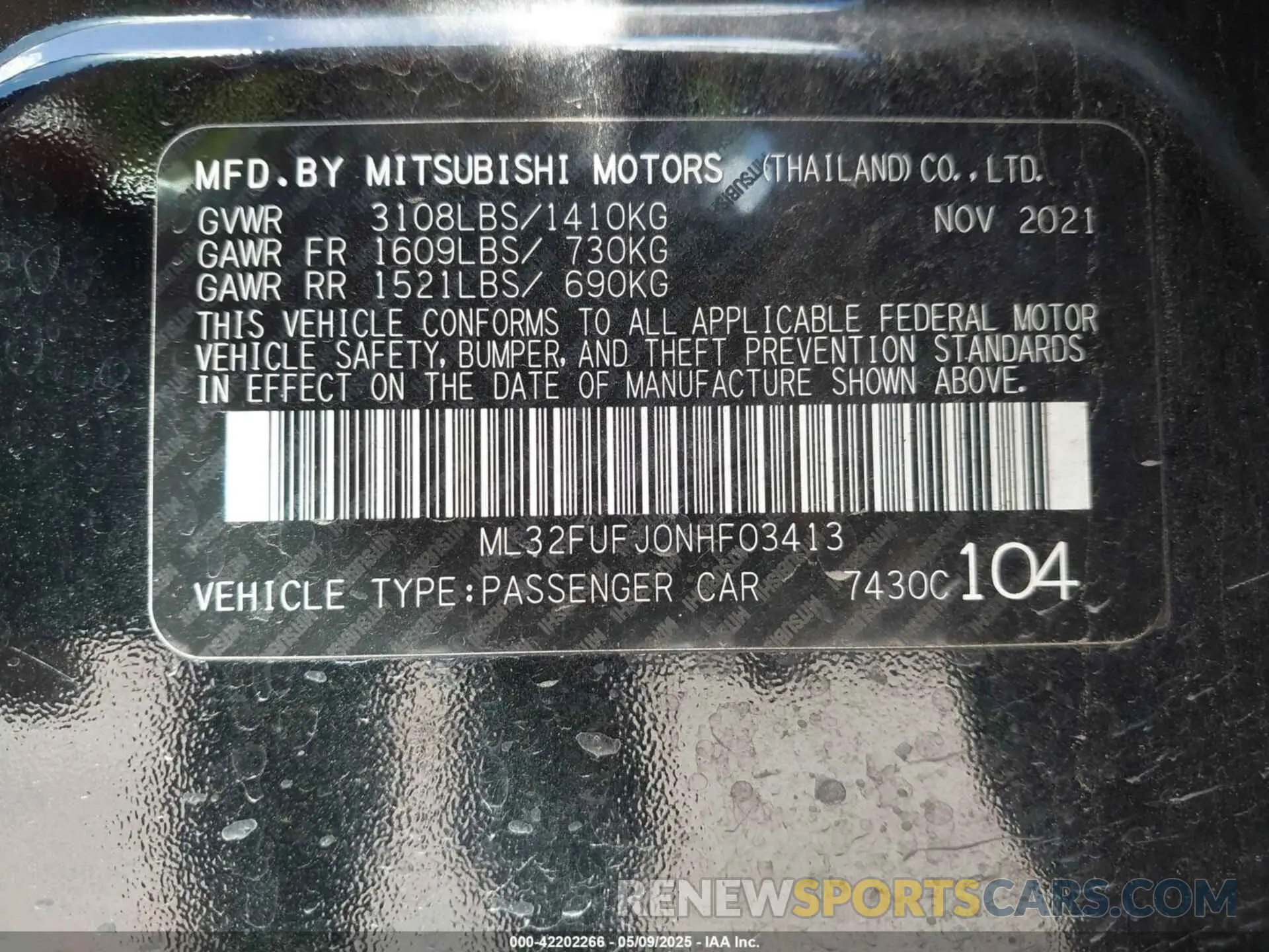 9 Photograph of a damaged car ML32FUFJ0NHF03413 MITSUBISHI MIRAGE G4 2022