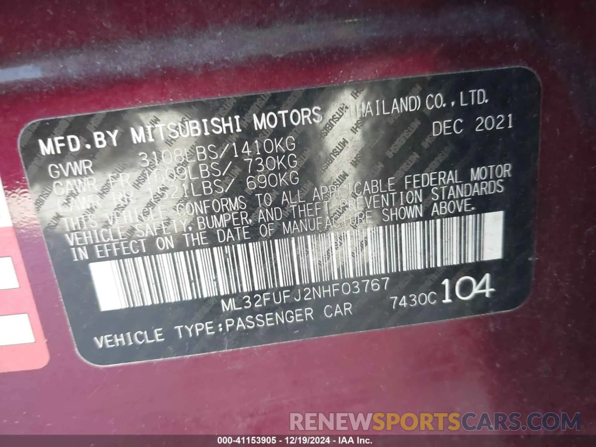 9 Photograph of a damaged car ML32FUFJ2NHF03767 MITSUBISHI MIRAGE G4 2022
