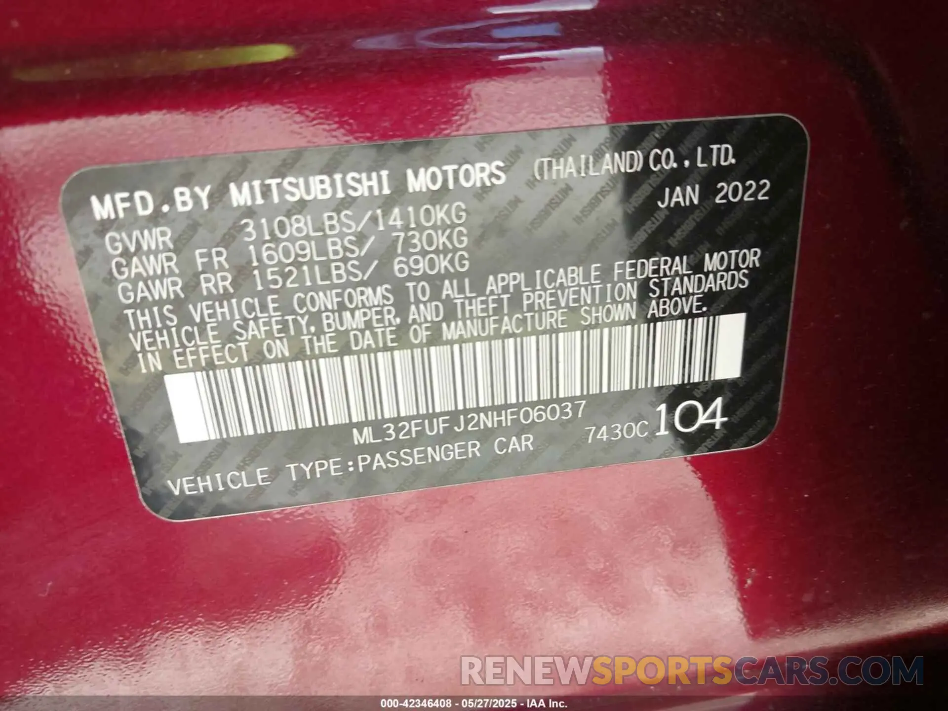 9 Photograph of a damaged car ML32FUFJ2NHF06037 MITSUBISHI MIRAGE G4 2022