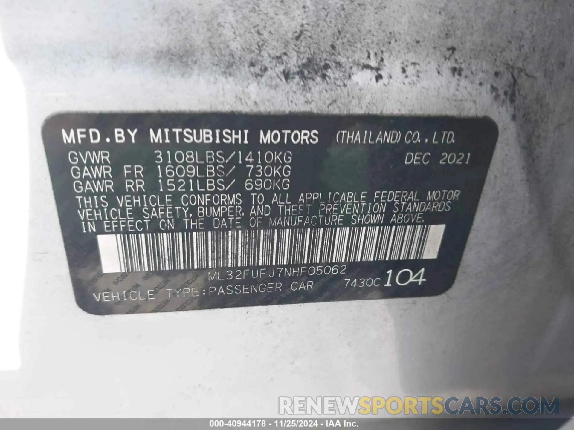 9 Photograph of a damaged car ML32FUFJ7NHF05062 MITSUBISHI MIRAGE G4 2022