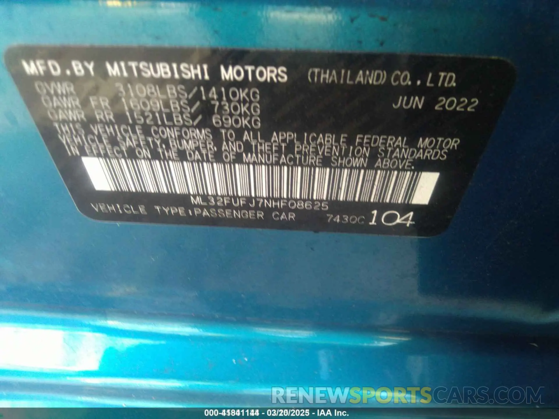 9 Photograph of a damaged car ML32FUFJ7NHF08625 MITSUBISHI MIRAGE G4 2022