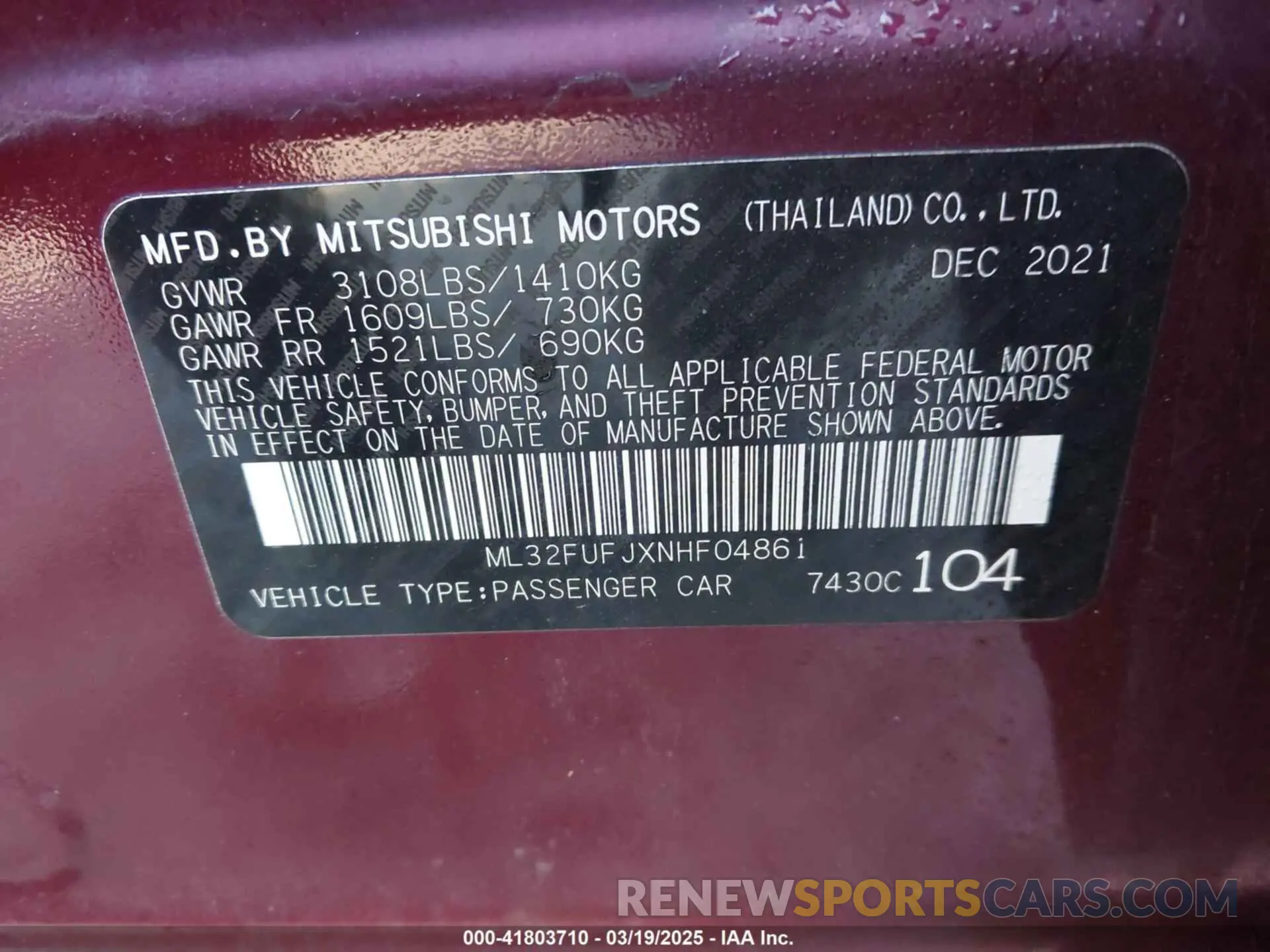 9 Photograph of a damaged car ML32FUFJXNHF04861 MITSUBISHI MIRAGE G4 2022