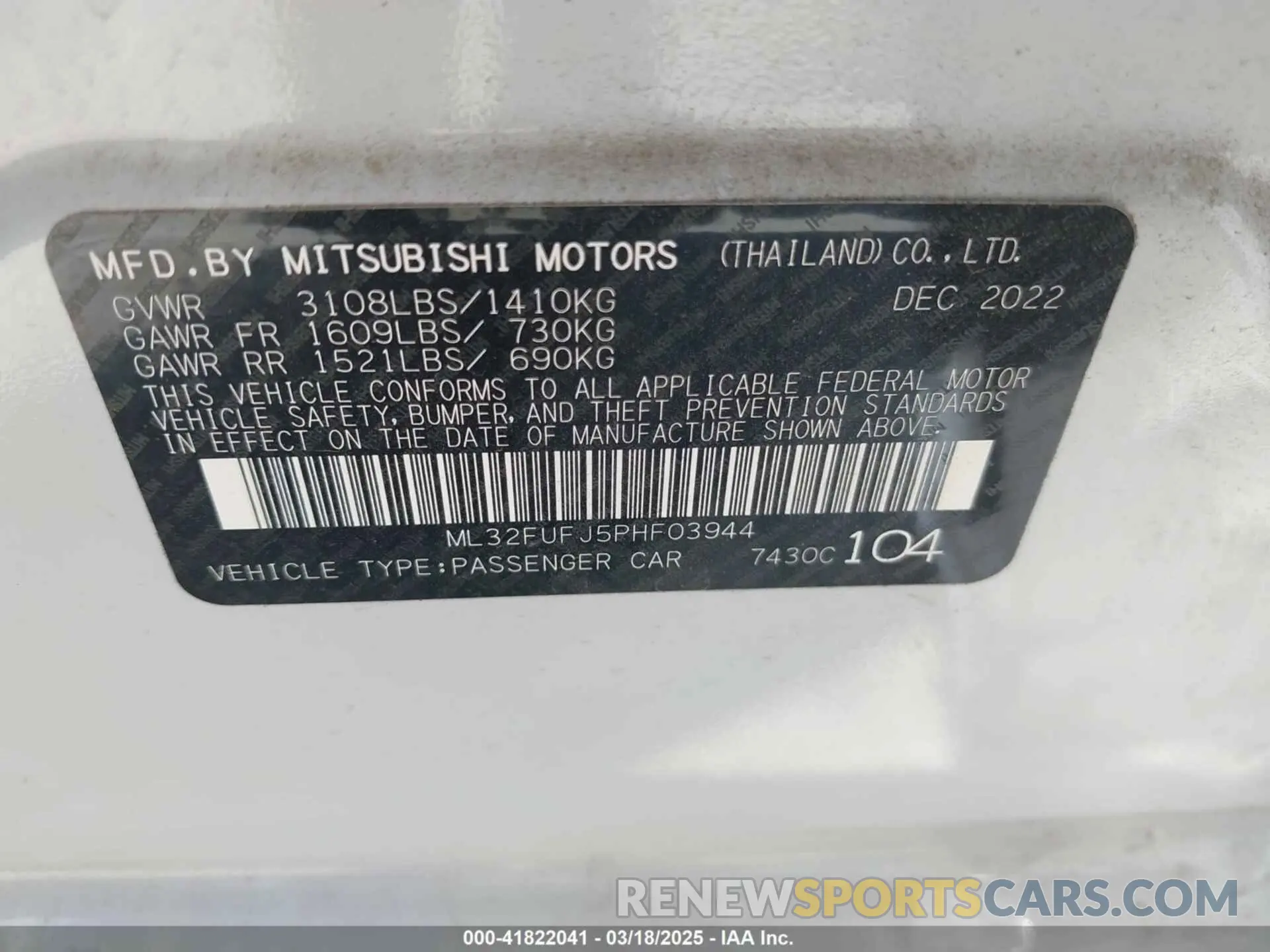 9 Photograph of a damaged car ML32FUFJ5PHF03944 MITSUBISHI MIRAGE G4 2023