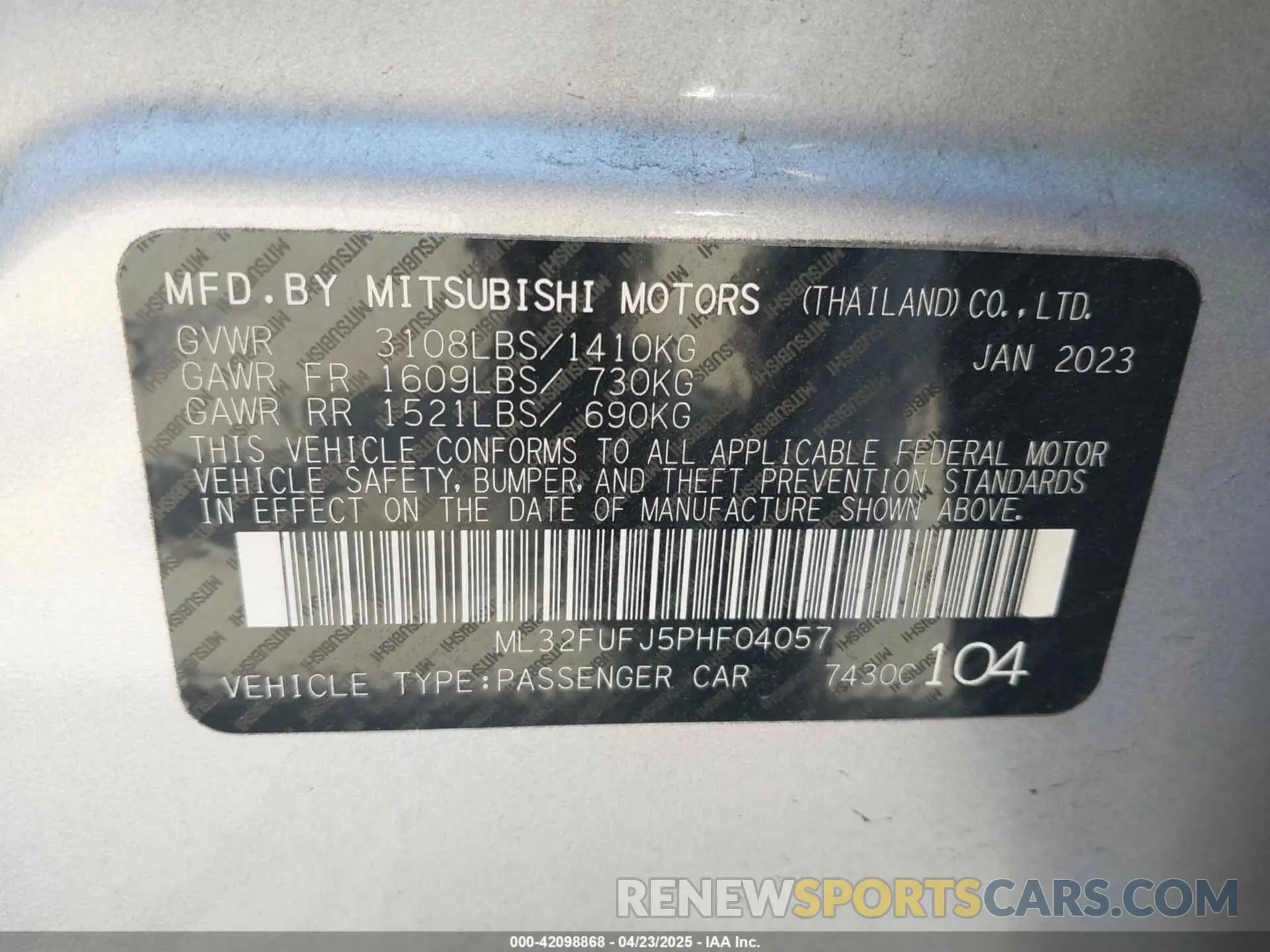 9 Photograph of a damaged car ML32FUFJ5PHF04057 MITSUBISHI MIRAGE G4 2023