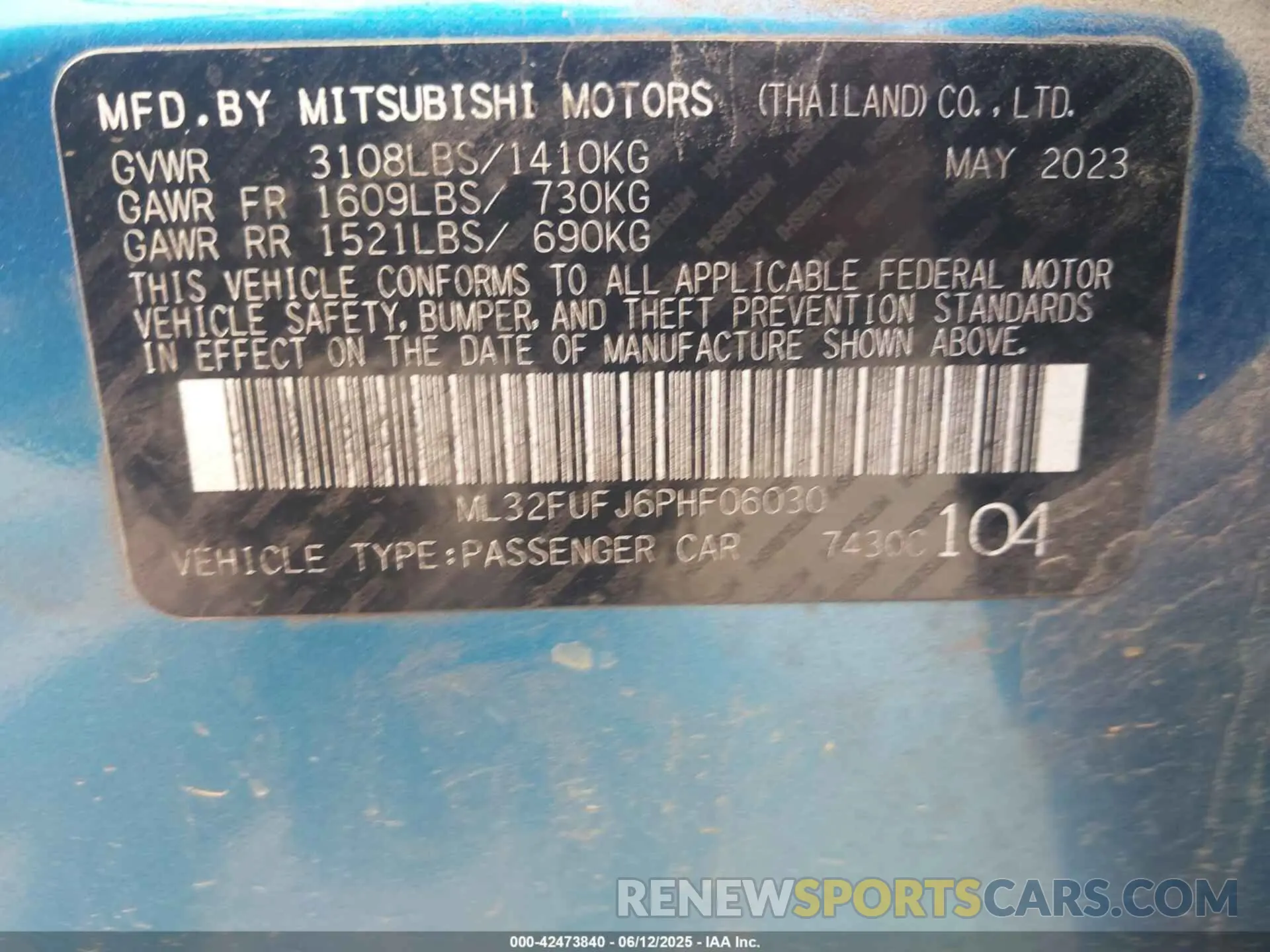 9 Photograph of a damaged car ML32FUFJ6PHF06030 MITSUBISHI MIRAGE G4 2023
