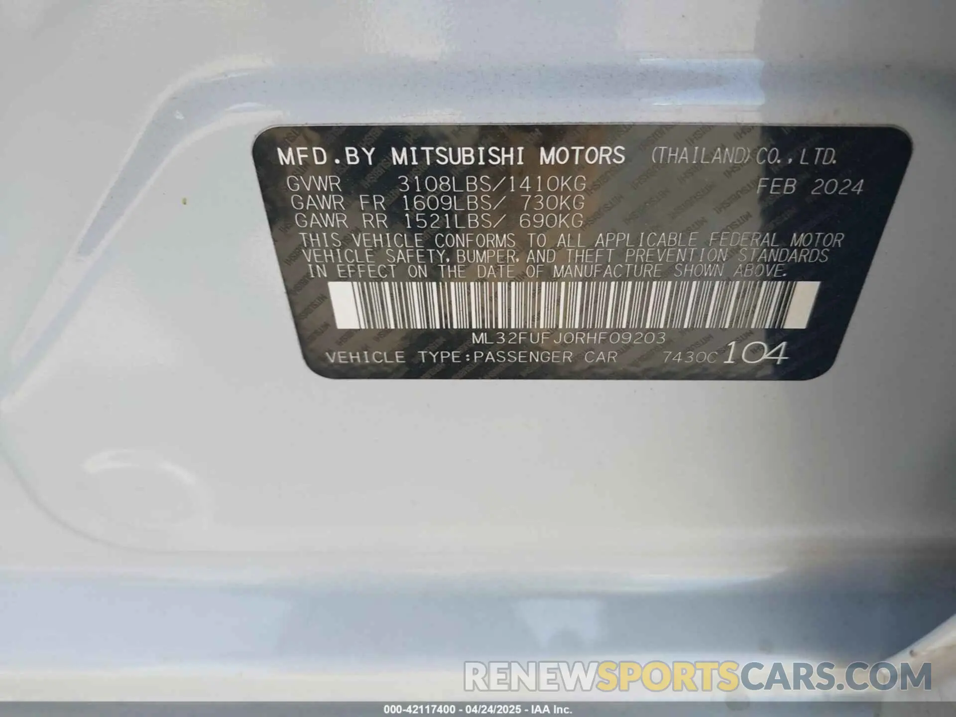 9 Photograph of a damaged car ML32FUFJ0RHF09203 MITSUBISHI MIRAGE G4 2024
