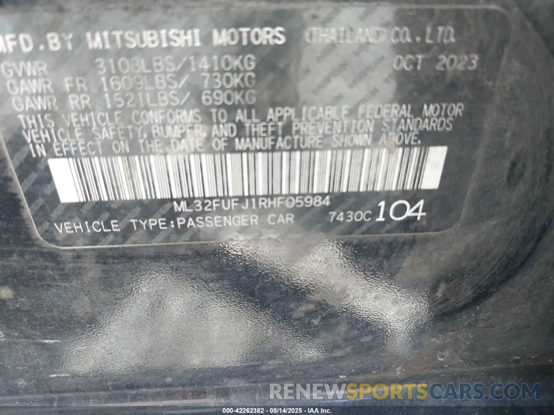 9 Photograph of a damaged car ML32FUFJ1RHF05984 MITSUBISHI MIRAGE G4 2024