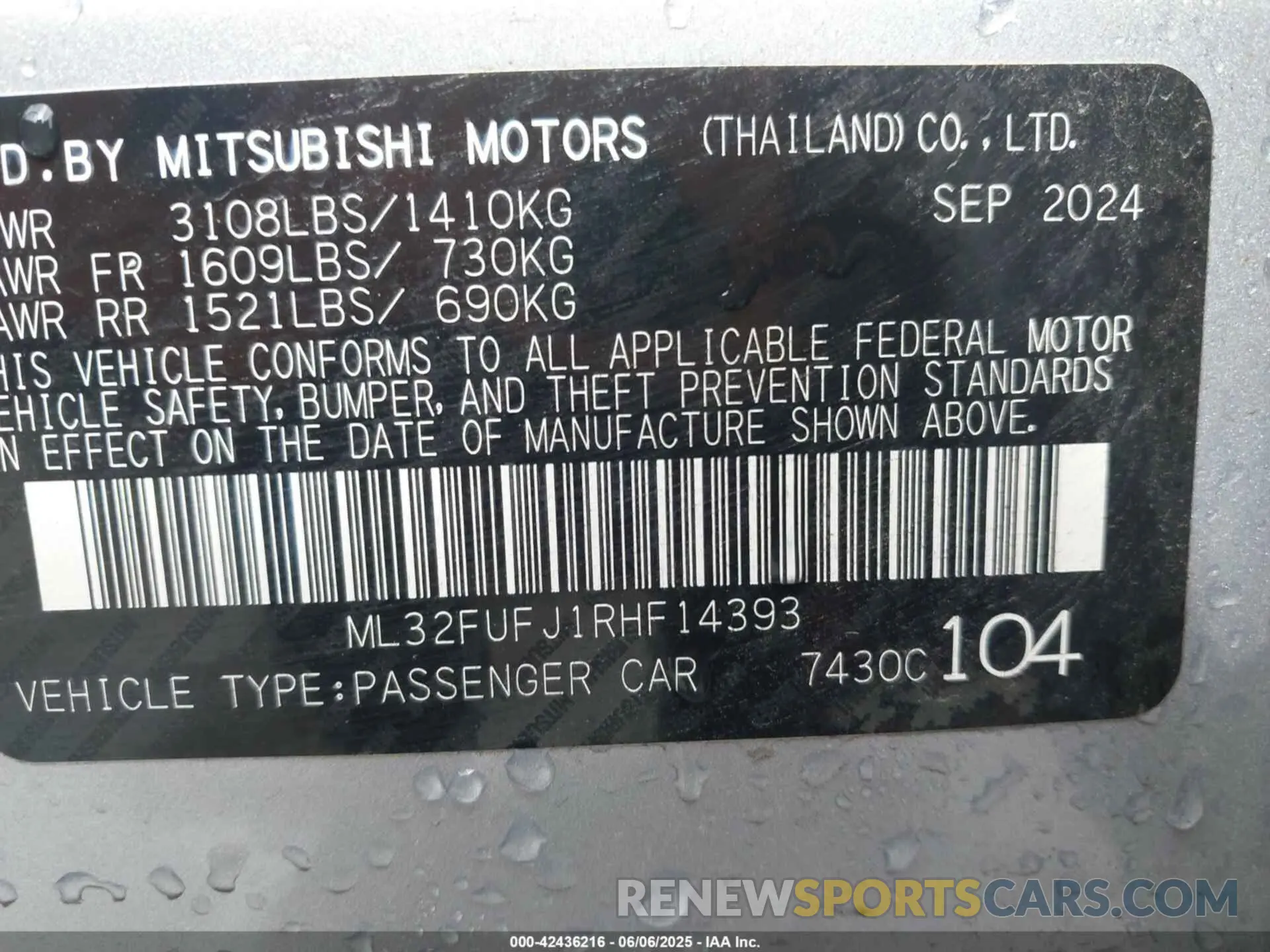 9 Photograph of a damaged car ML32FUFJ1RHF14393 MITSUBISHI MIRAGE G4 2024