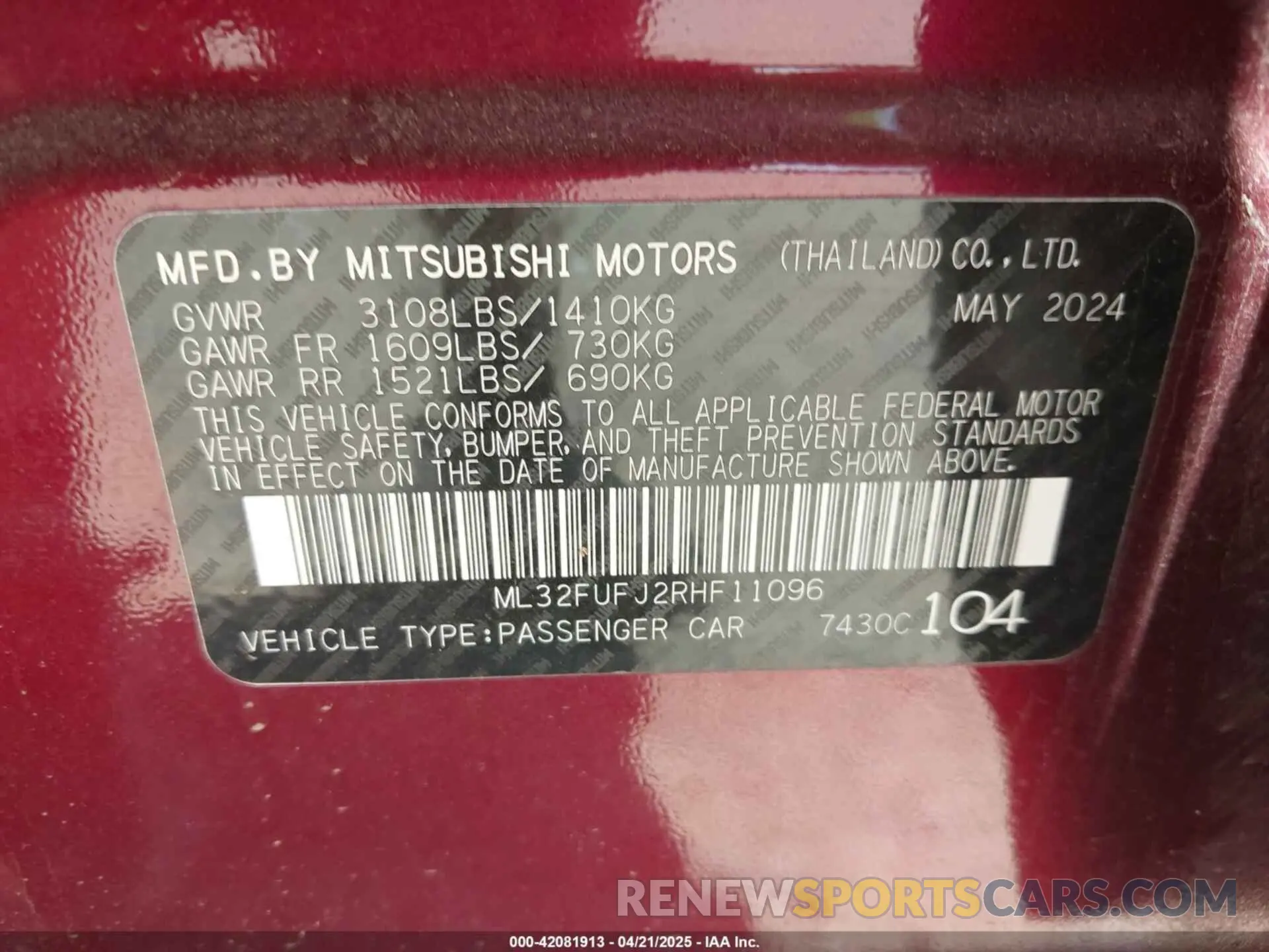9 Photograph of a damaged car ML32FUFJ2RHF11096 MITSUBISHI MIRAGE G4 2024