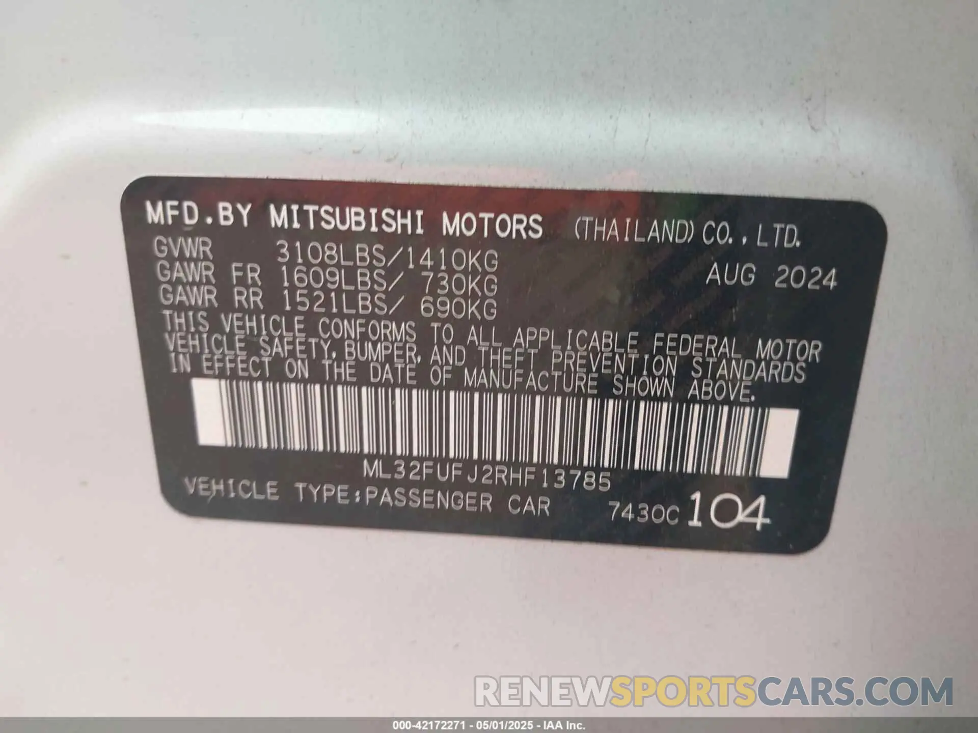 9 Photograph of a damaged car ML32FUFJ2RHF13785 MITSUBISHI MIRAGE G4 2024