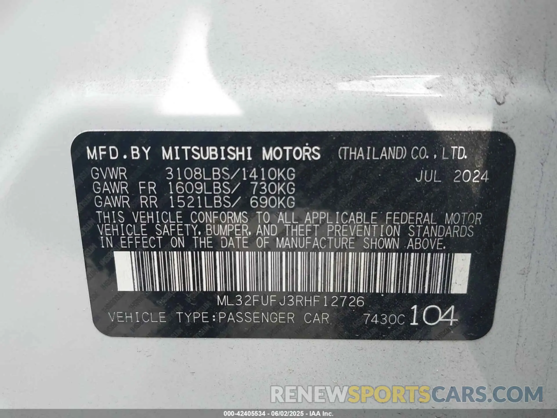 9 Photograph of a damaged car ML32FUFJ3RHF12726 MITSUBISHI MIRAGE G4 2024