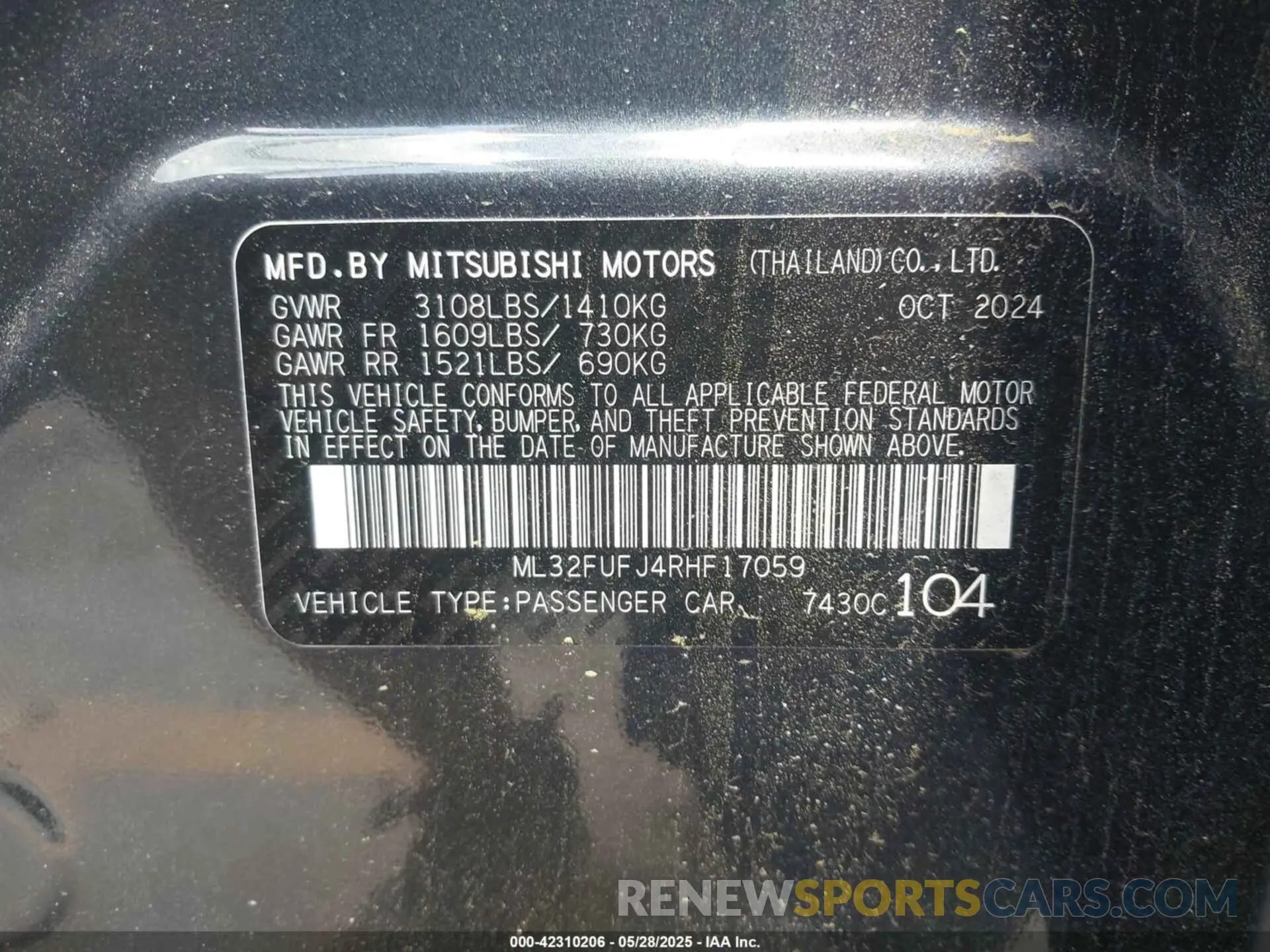 9 Photograph of a damaged car ML32FUFJ4RHF17059 MITSUBISHI MIRAGE G4 2024